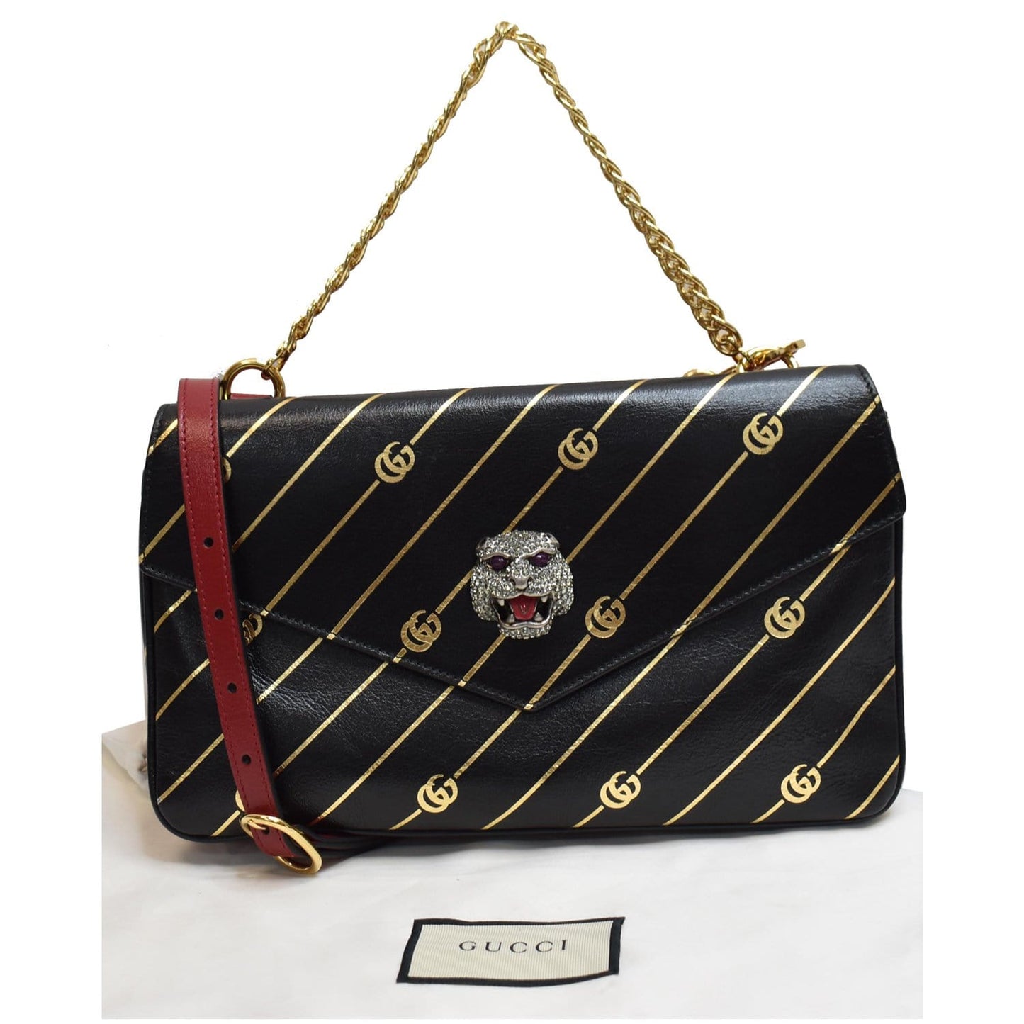 Gucci Thiara Medium Double Smooth Shoulder Bag Leather Black