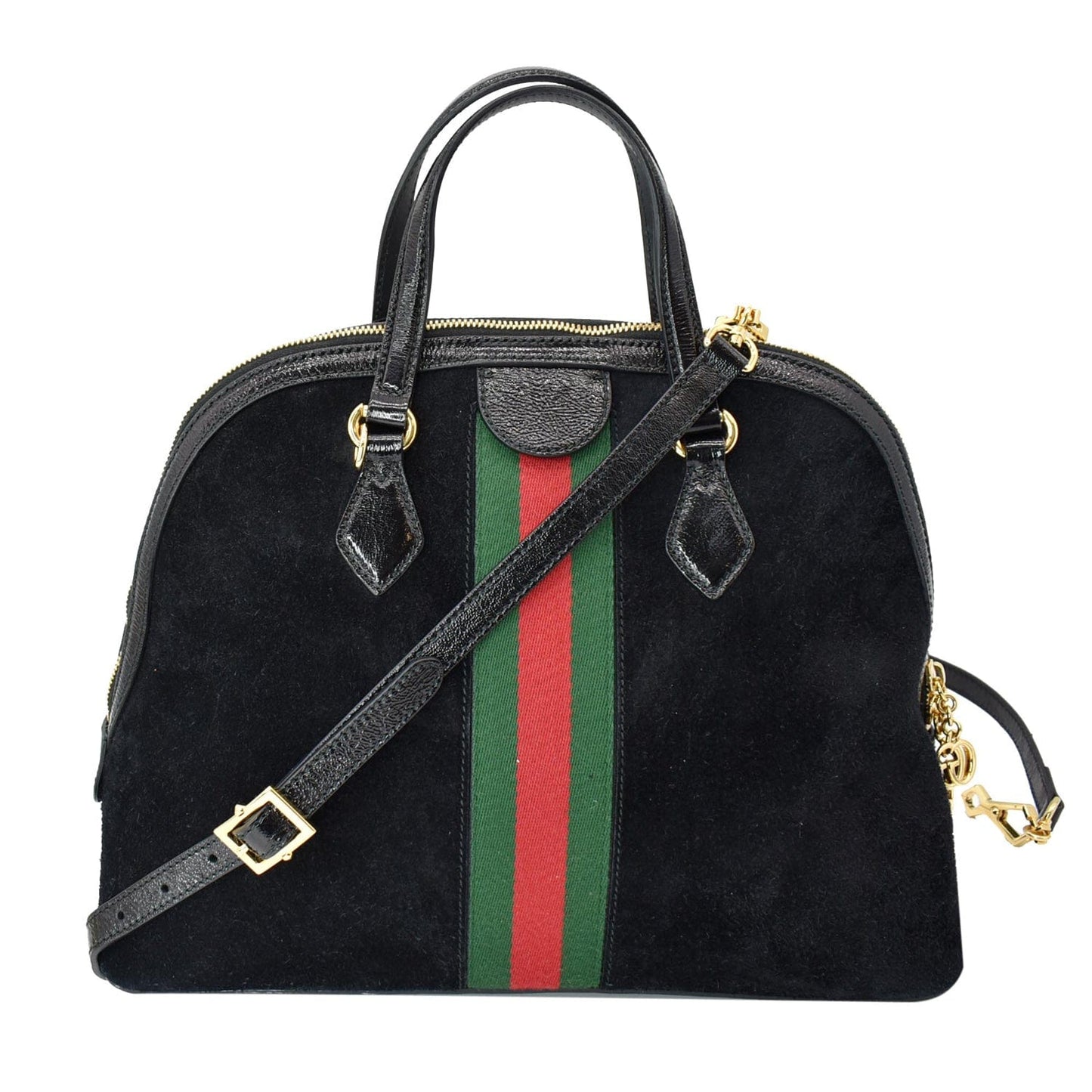 Gucci Ophidia Web Top Handle Crossbody Bag Suede Black