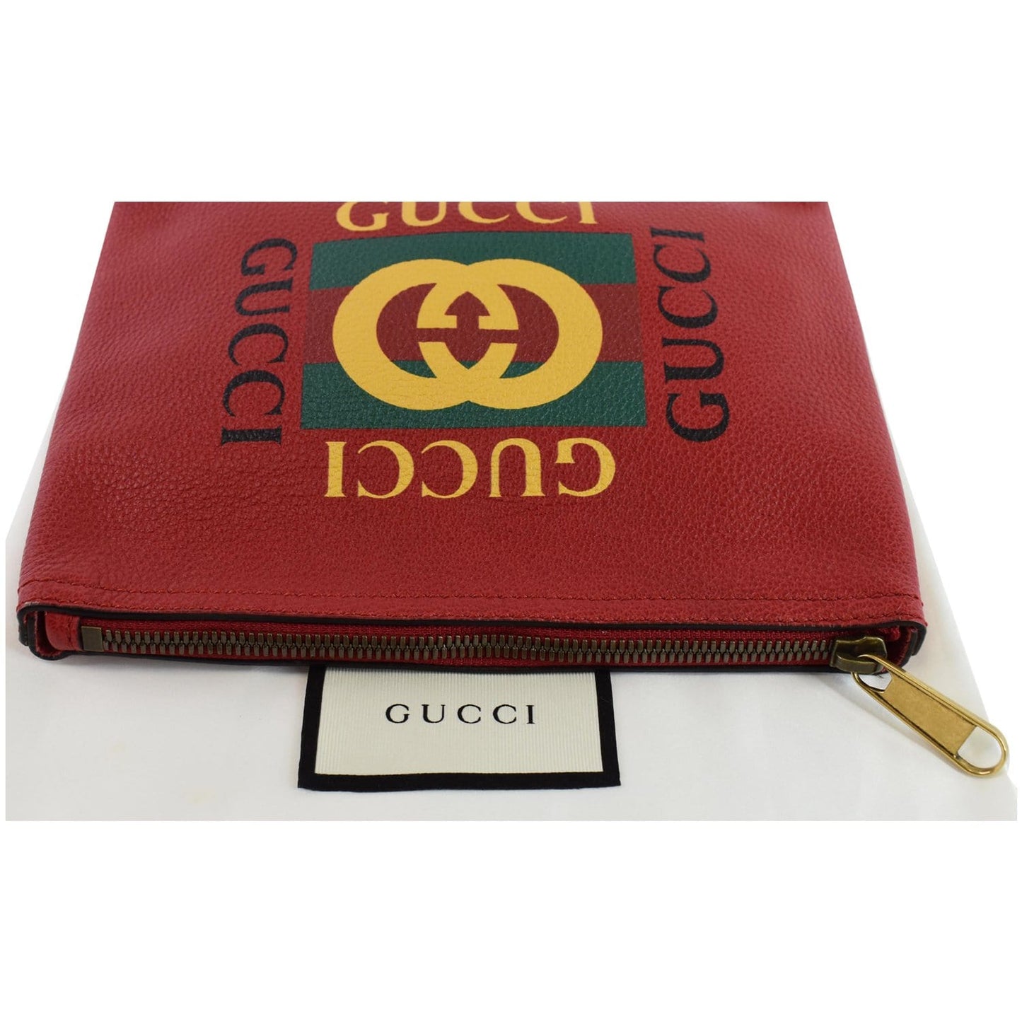 Gucci Pebbled Logo Portfolio Clutch Hibiscus Off Leather Red Clutch Bag