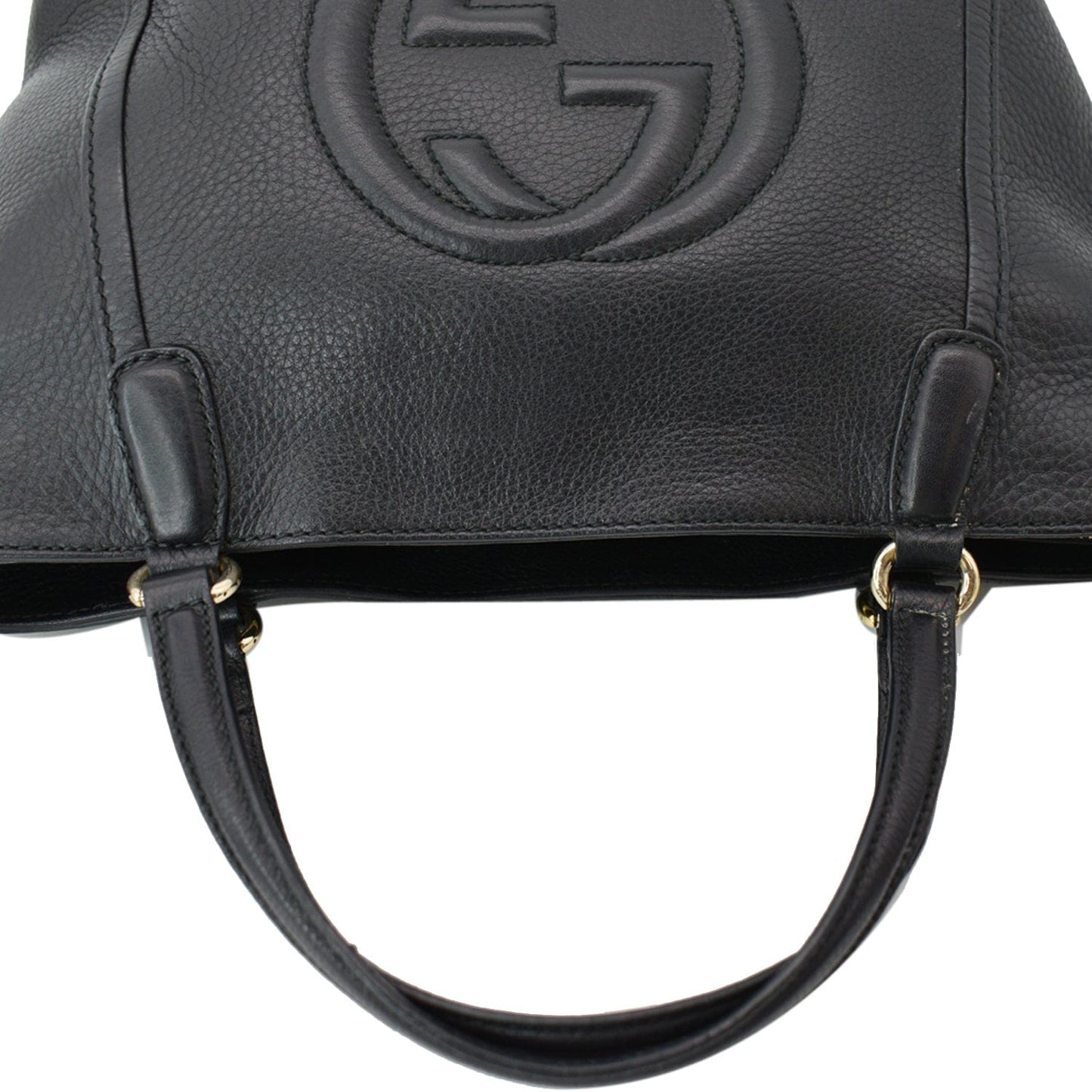 Gucci Soho Tassel Pebbled Top Handle Crossbody Bag Leather Black