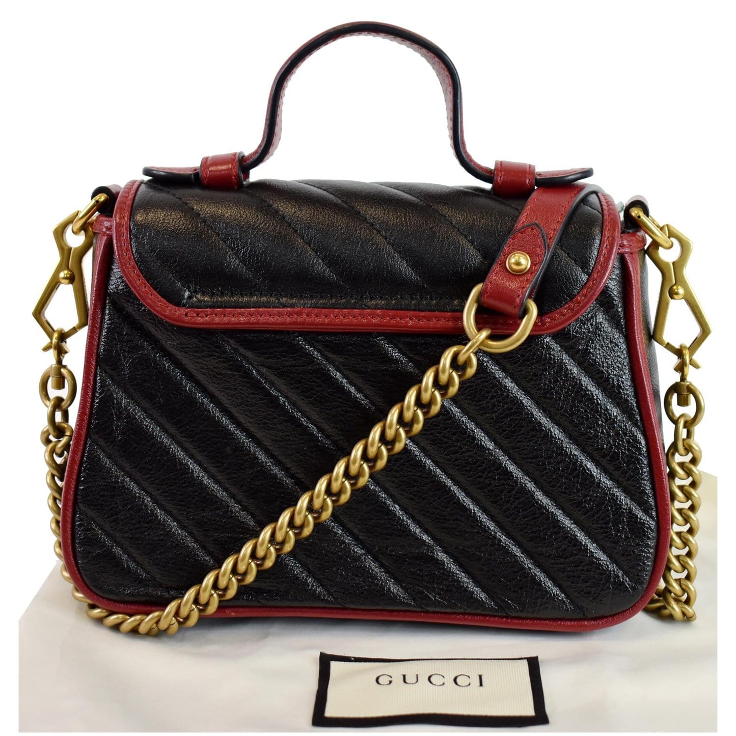 Gucci Marmont Top Handle Shoulder Bag Cerise Black Mini