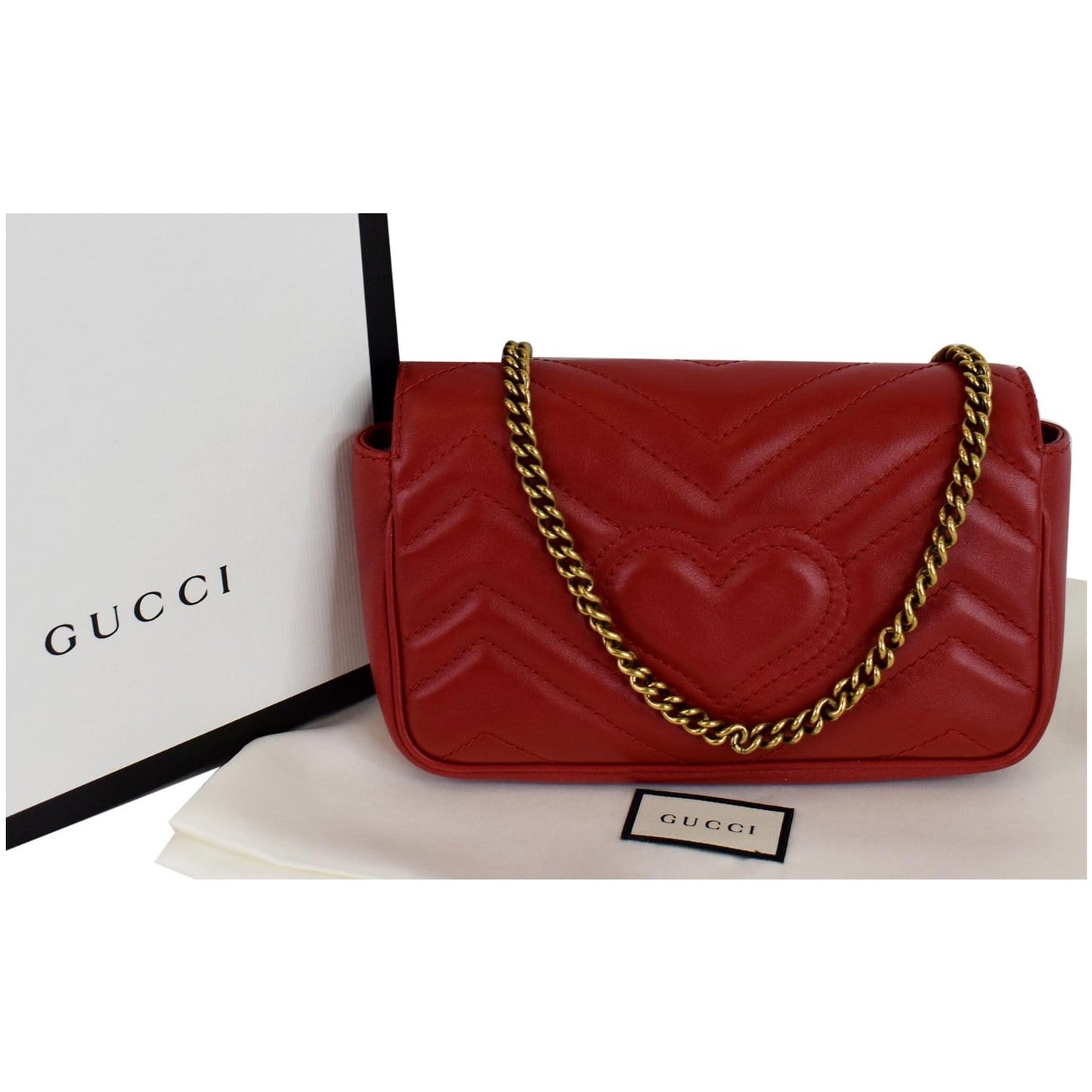 Gucci Marmont Super Mini Crossbody Bag Leather Matelasse Red 1