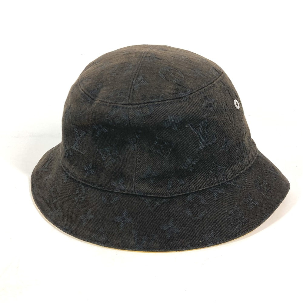 Louis Vuitton M76209 Polyester Bucket Bob Chapo Monogram Denim Cotton Black Hat
