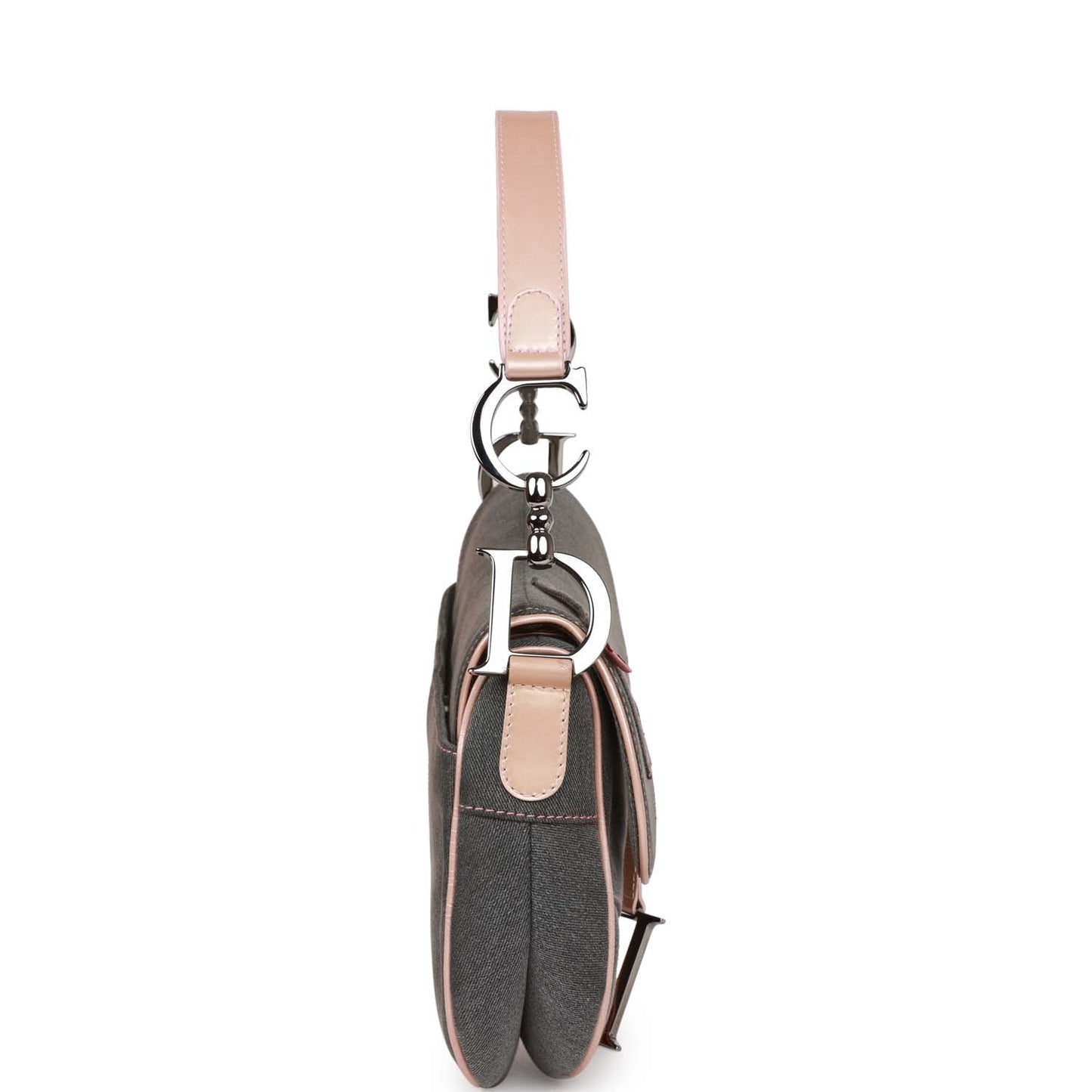 Dior Christian Saddle Bag Grey And Metallic Hardware Leather Denim Pink Travel Bag