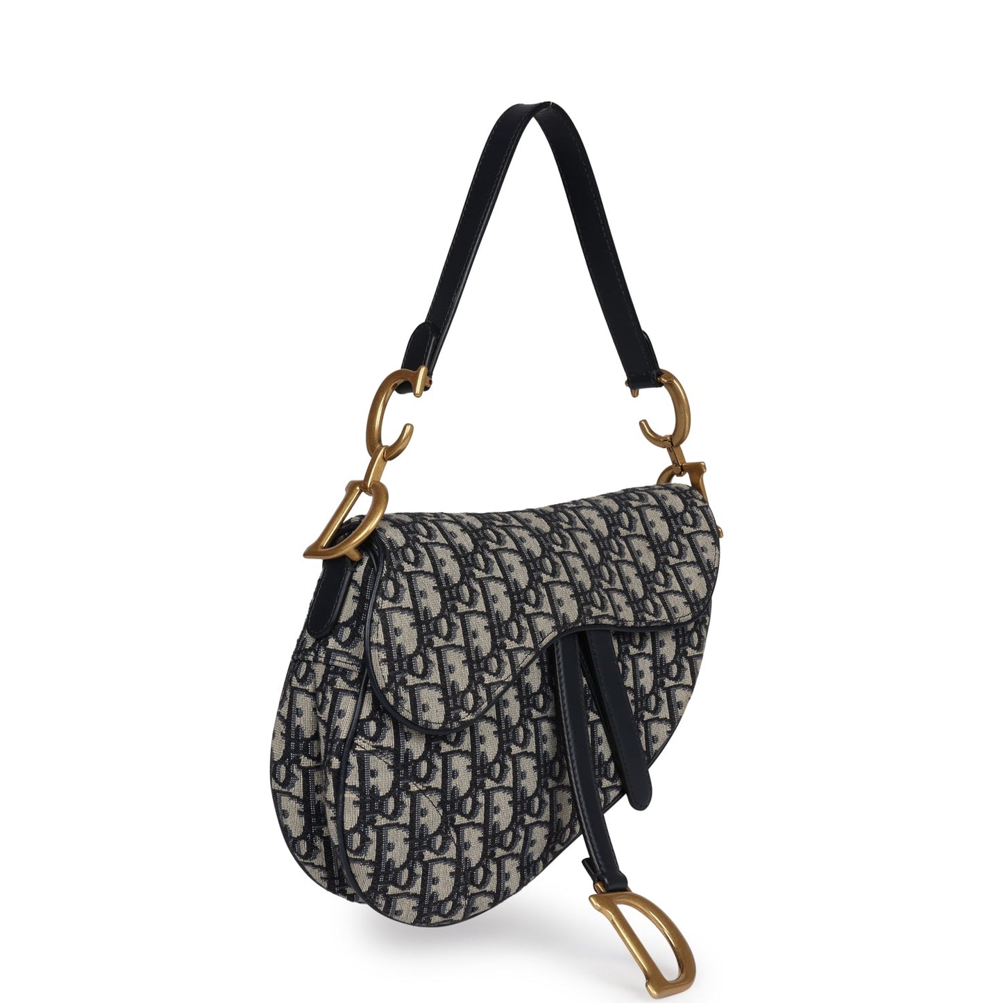 Dior Christian Saddle Bag Oblique Jacquard Antique Hardware Blue Gold Navy Travel Bag