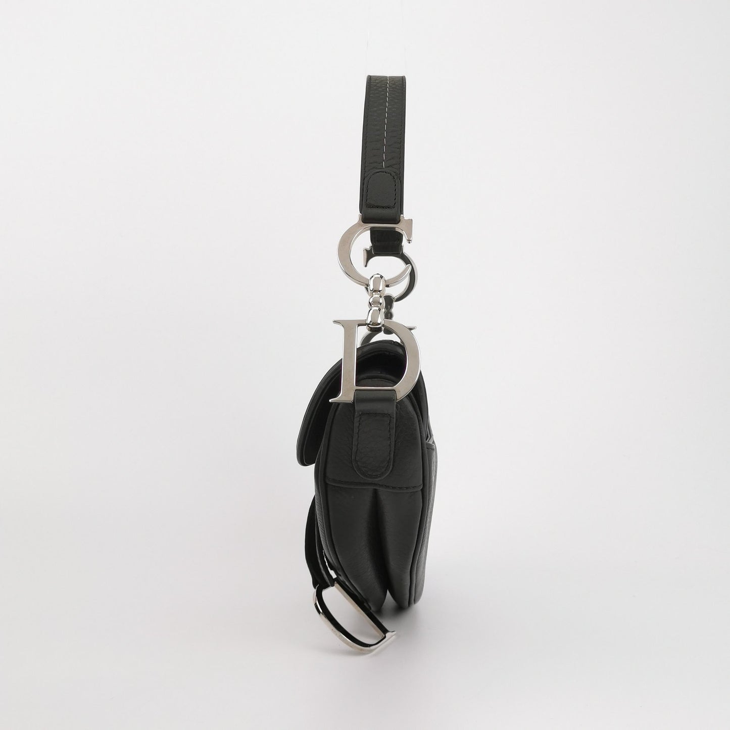 Dior Saddle Calfskin With Stitching Silver Hardware Handbag Leather Black Travel Bag