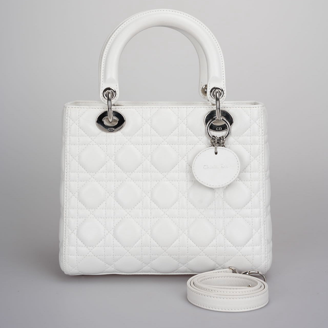 Dior Handbag Christian Lady Bag in Cannage with Hardw Leather Lambskin White