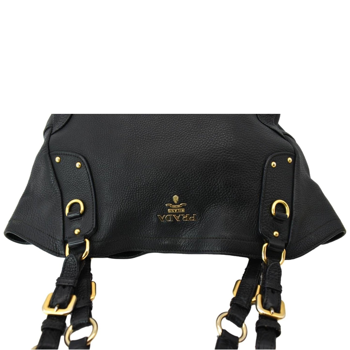 Prada Daino Pebbled Tote Bag Leather Vitello Black Shoulder Bag