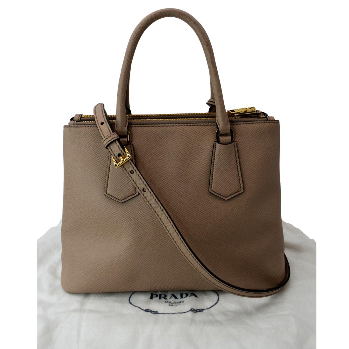 Prada Double Handle Tote Bag Nude Leather Saffiano Pink