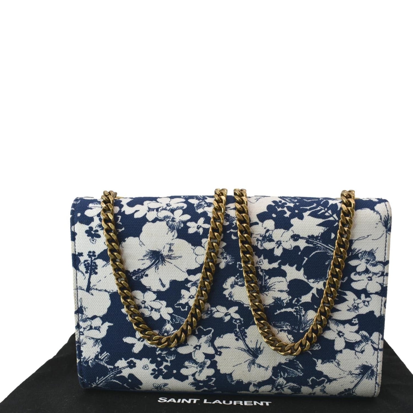 YSL Saint Laurent Yves Kate Floral Print Shoulder Bag Canvas Blue