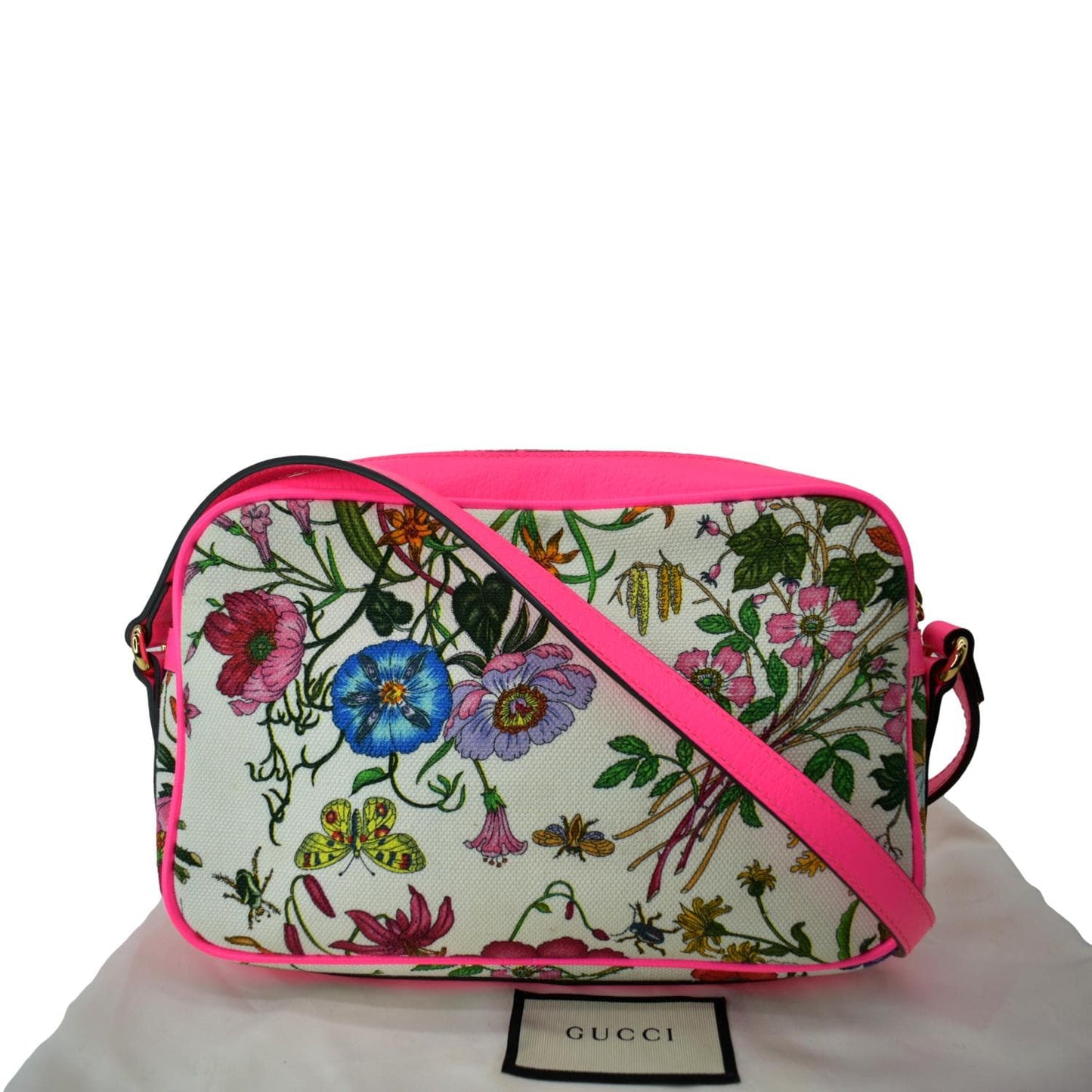 Gucci Flora Tote Shoulder Bag Canvas Pink