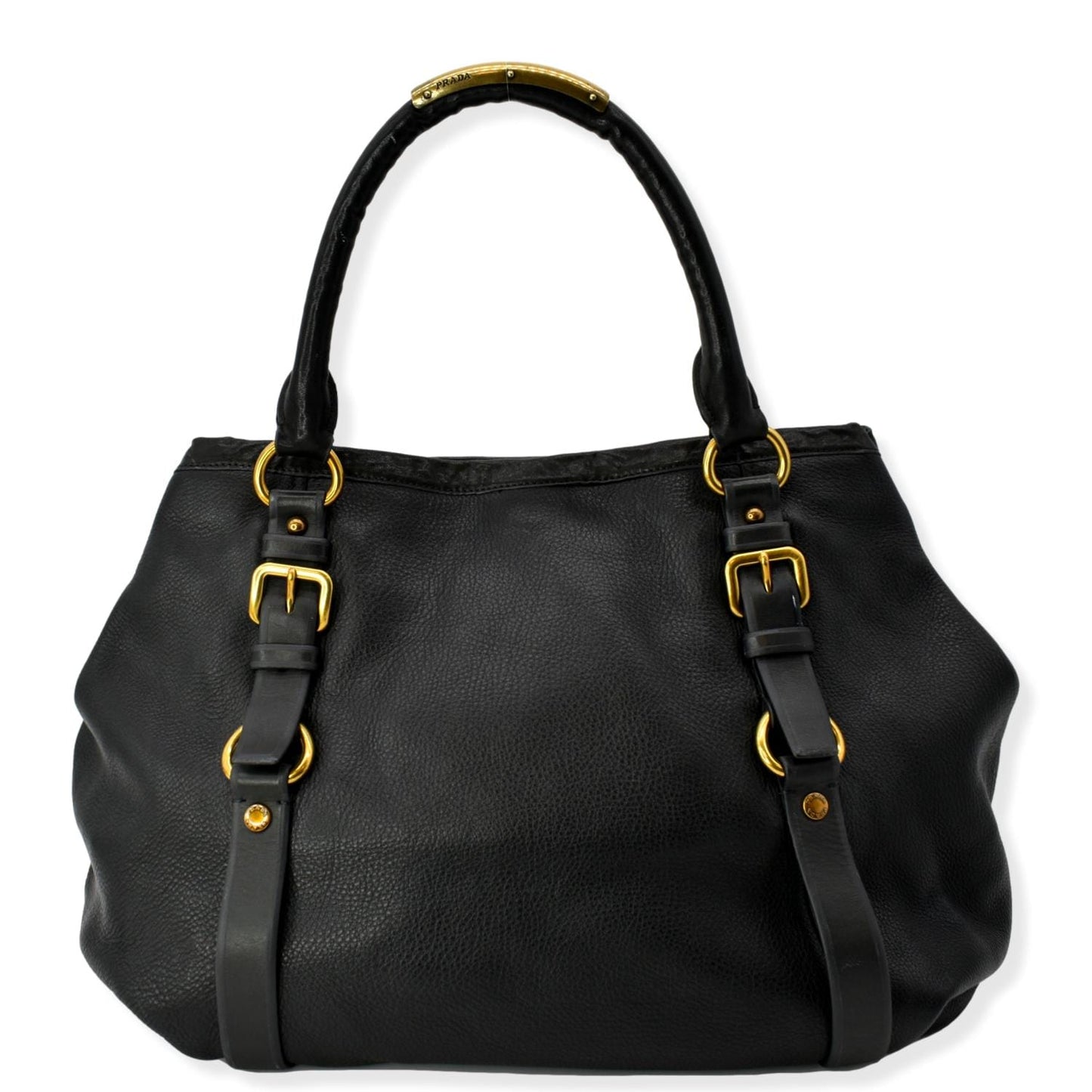 Vitello Daino Embossed Hobo Bag Leather Black Travel Bag