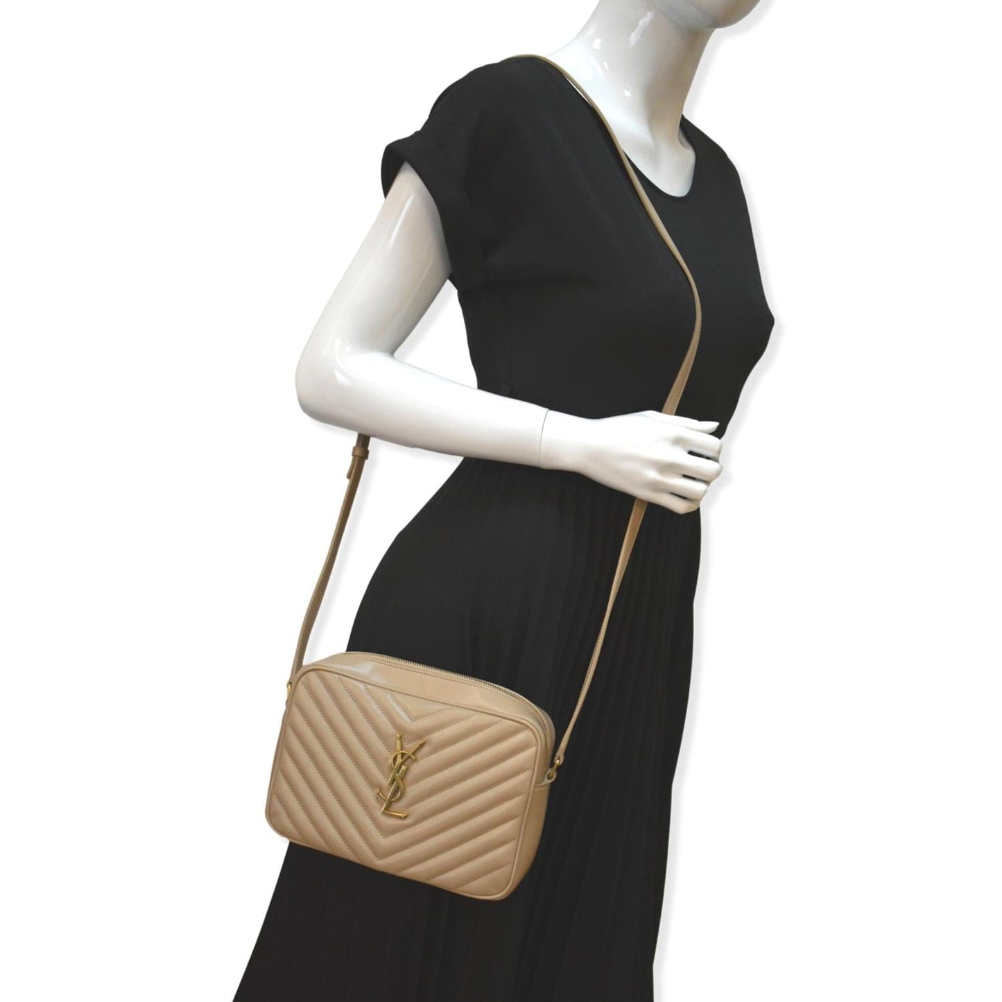 YSL Saint Laurent Saint Lou Camera Crossbody Bag Leather Beige