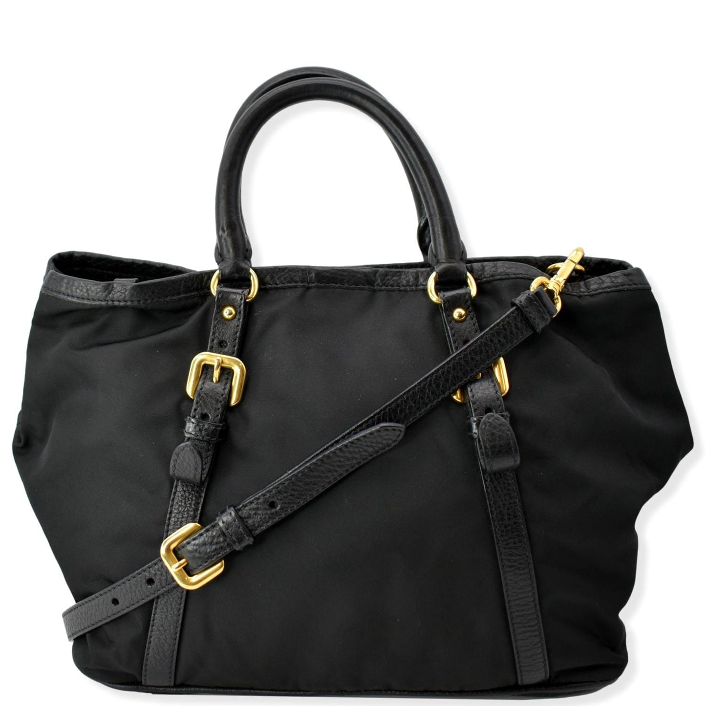Prada Tessuto Vitello Daino Tote Shoulder Bag Nylon Black