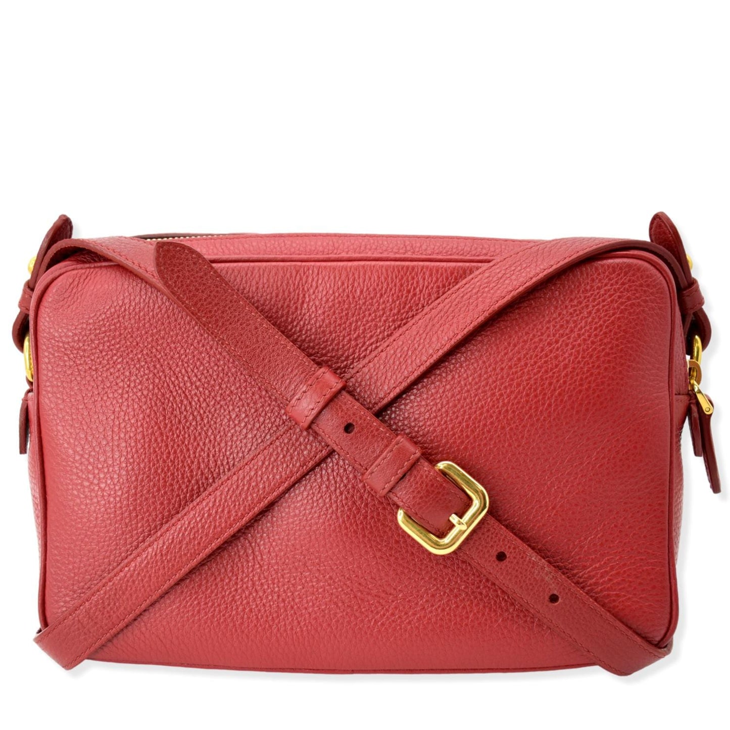 Double Zip Camera Shoulder Bag Leather Red