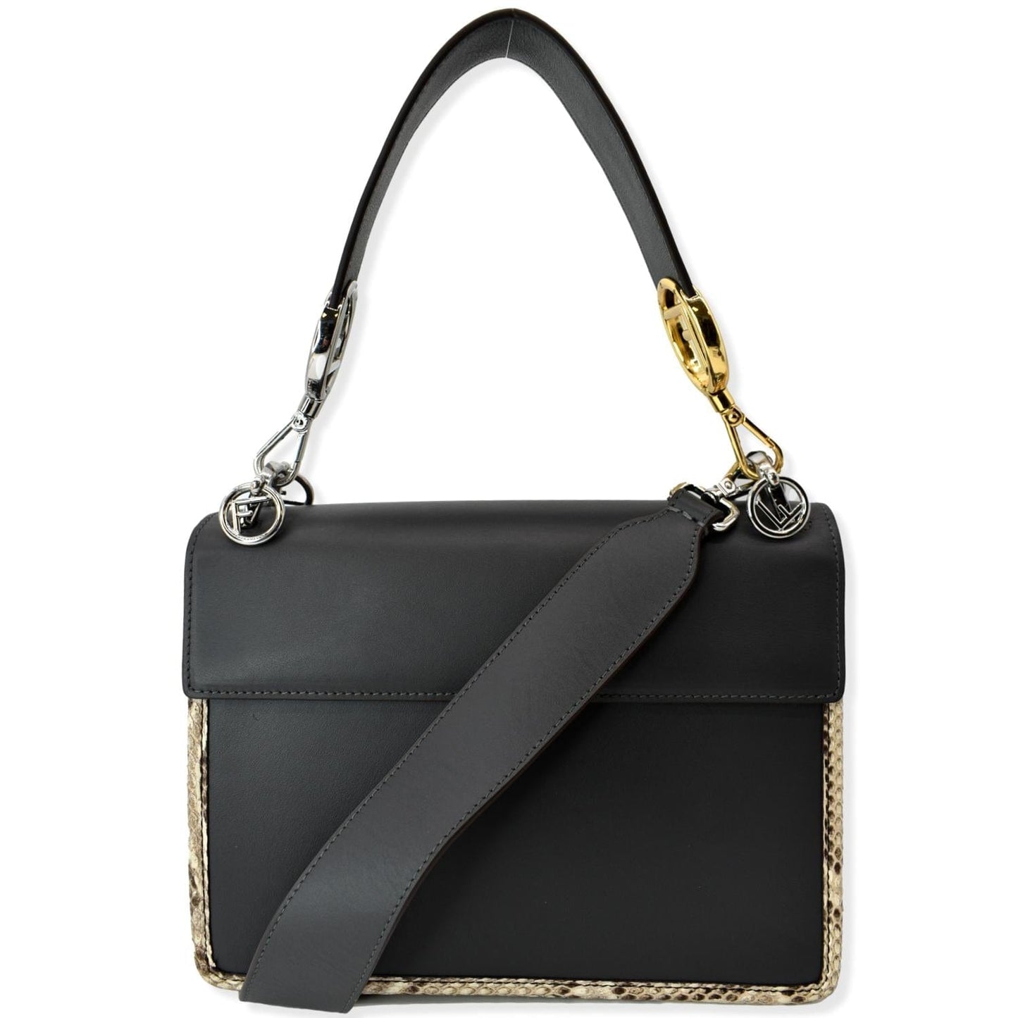 Fendi Kan Python Shoulder Bag Leather Black