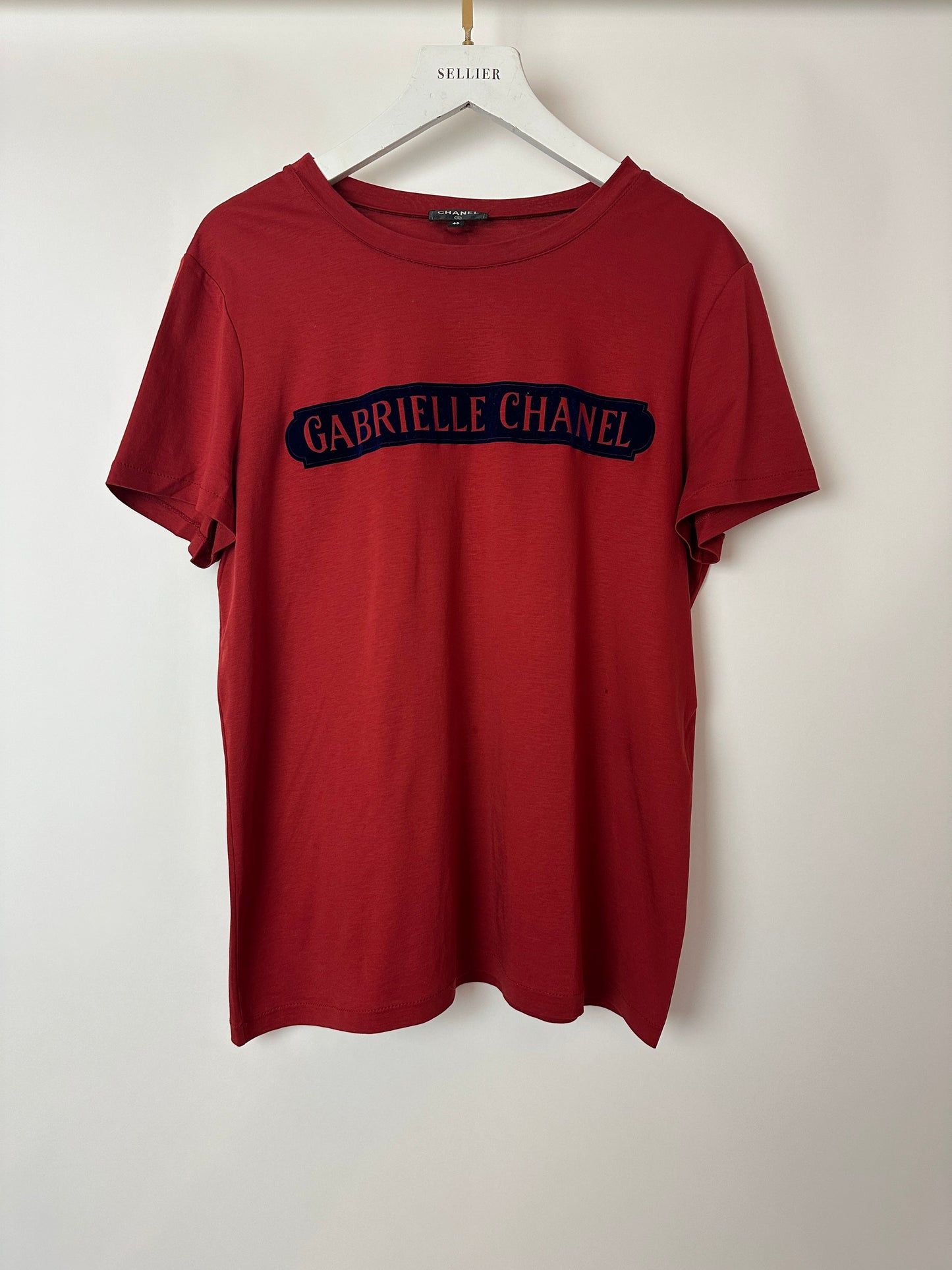 Chanel Red "Gabrielle " Logo T-Shirt Size FR 40 (UK 12)