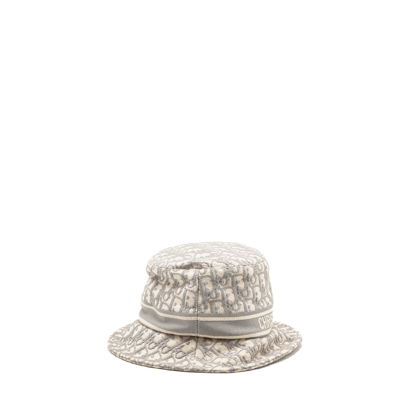 Dior Size Oblique Brim Hat Cotton Gray Handbag White Small Bucket Bag