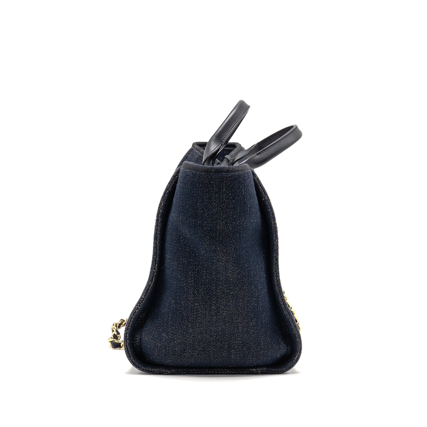 Chanel Deauville Shopping Denim Navy GHW Blue Gold Leather Tote Bag