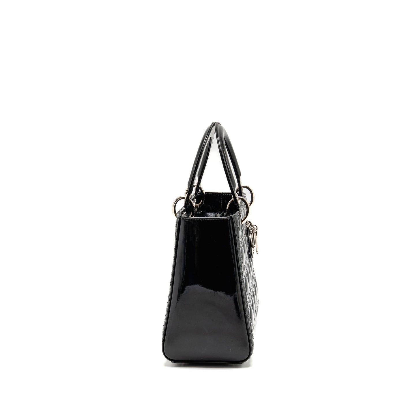Dior Lady Patent Handbag Black Medium Travel Bag