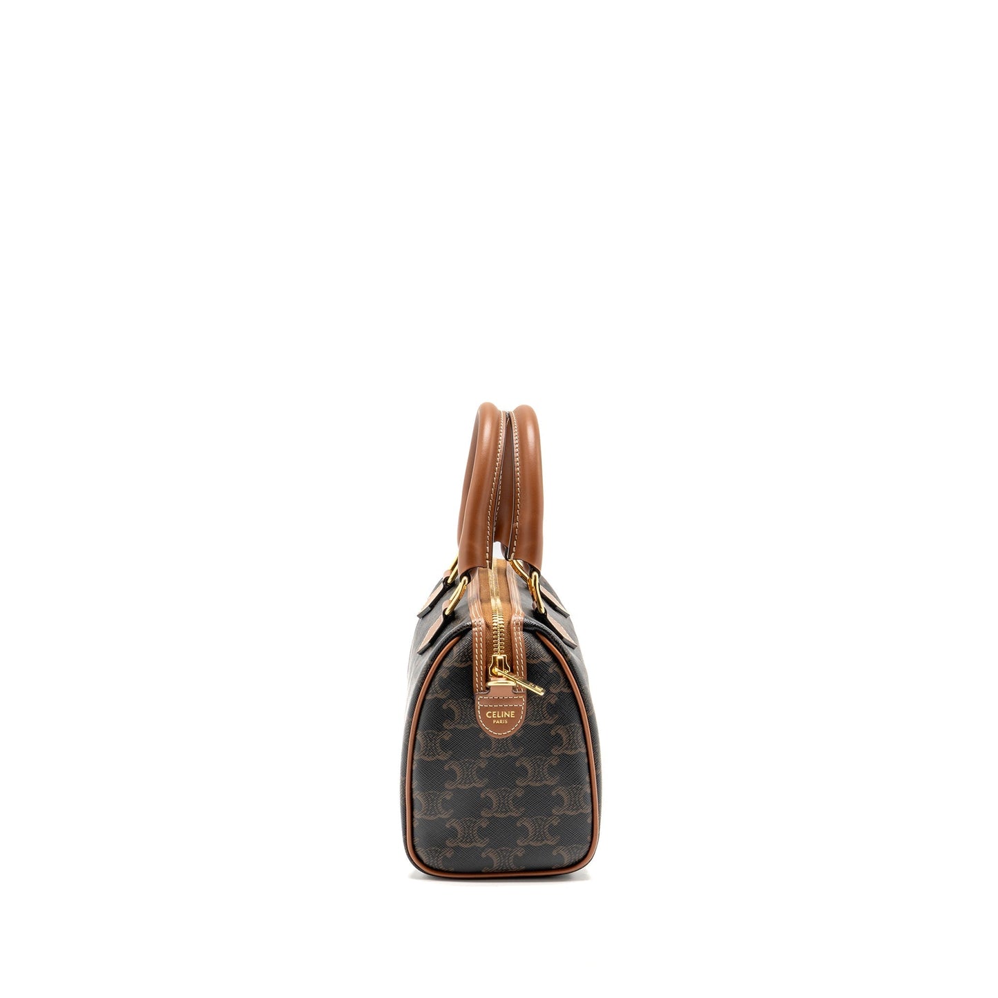 Celine Boston Purse Triomphe Calfskin Handbag Canvas Tan Travel Bag