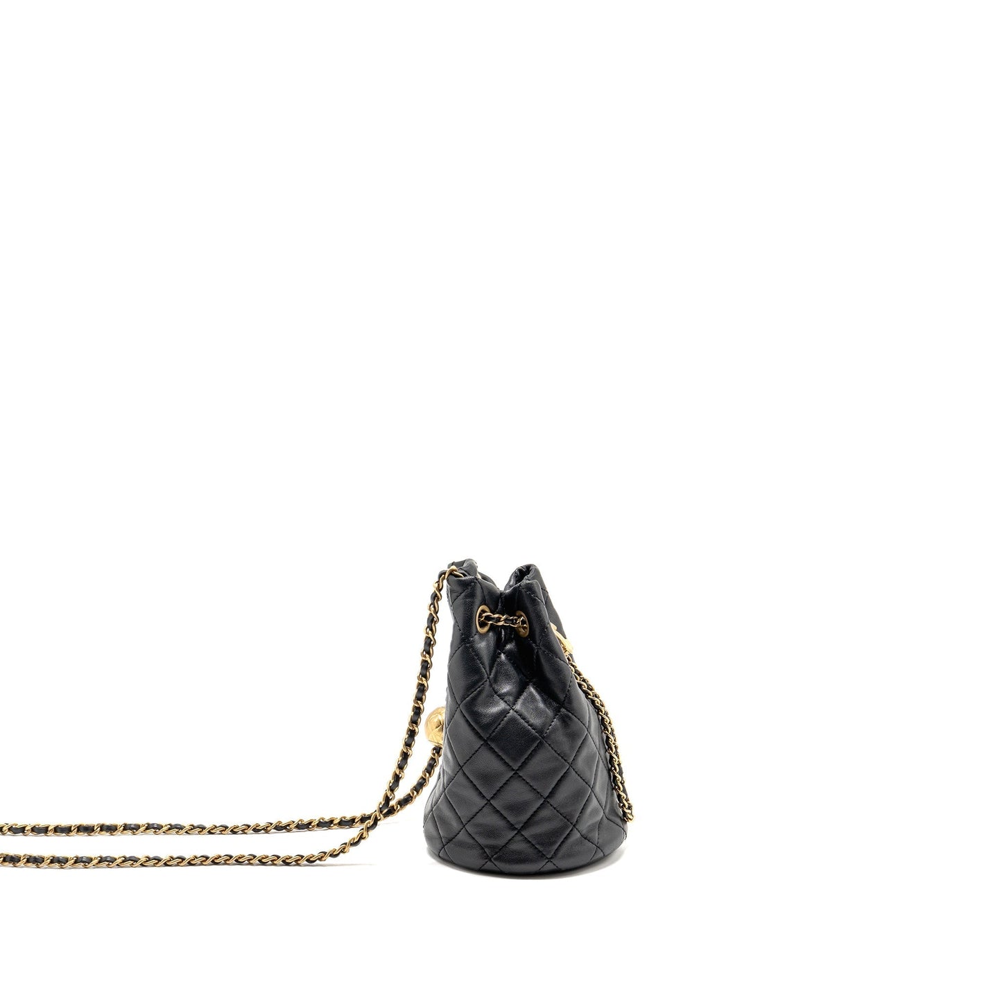 Chanel Pearl Crush bucket lambskin GHW microchip Black Bucket Bag