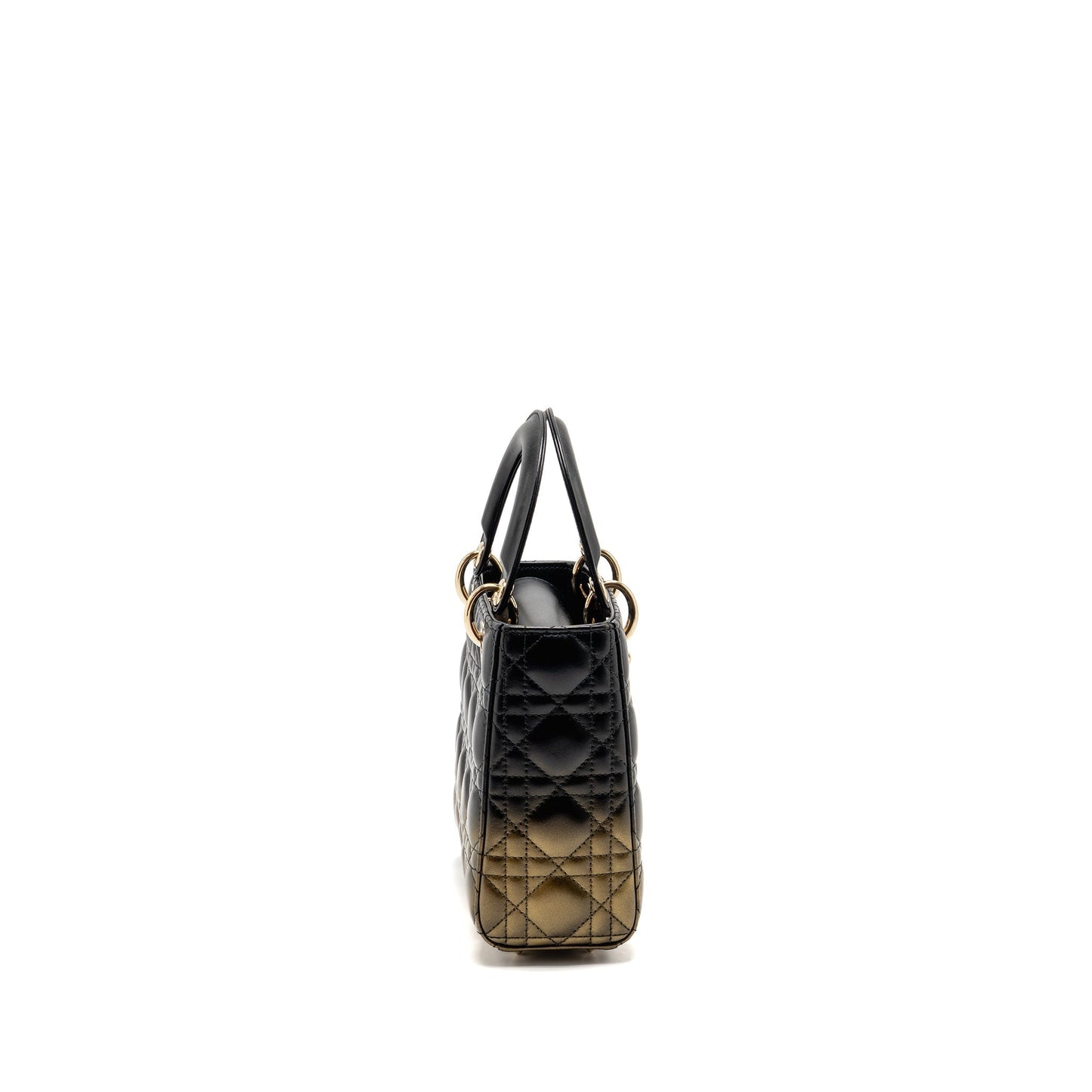 Dior Lady Lambskin Handbag Black Gold Travel Bag