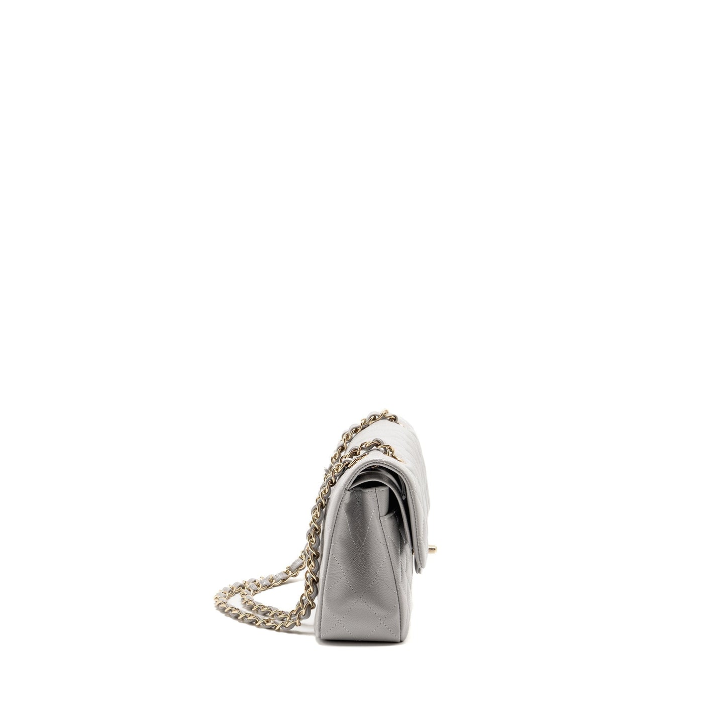 Chanel Classic Double Flap Caviar Light LGHW Grey Small Shoulder Bag