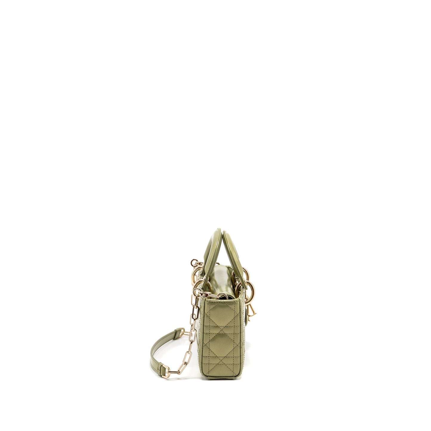 Dior Lady D Joy Purse Cannage Patent Iridescent Leather Green Travel Bag