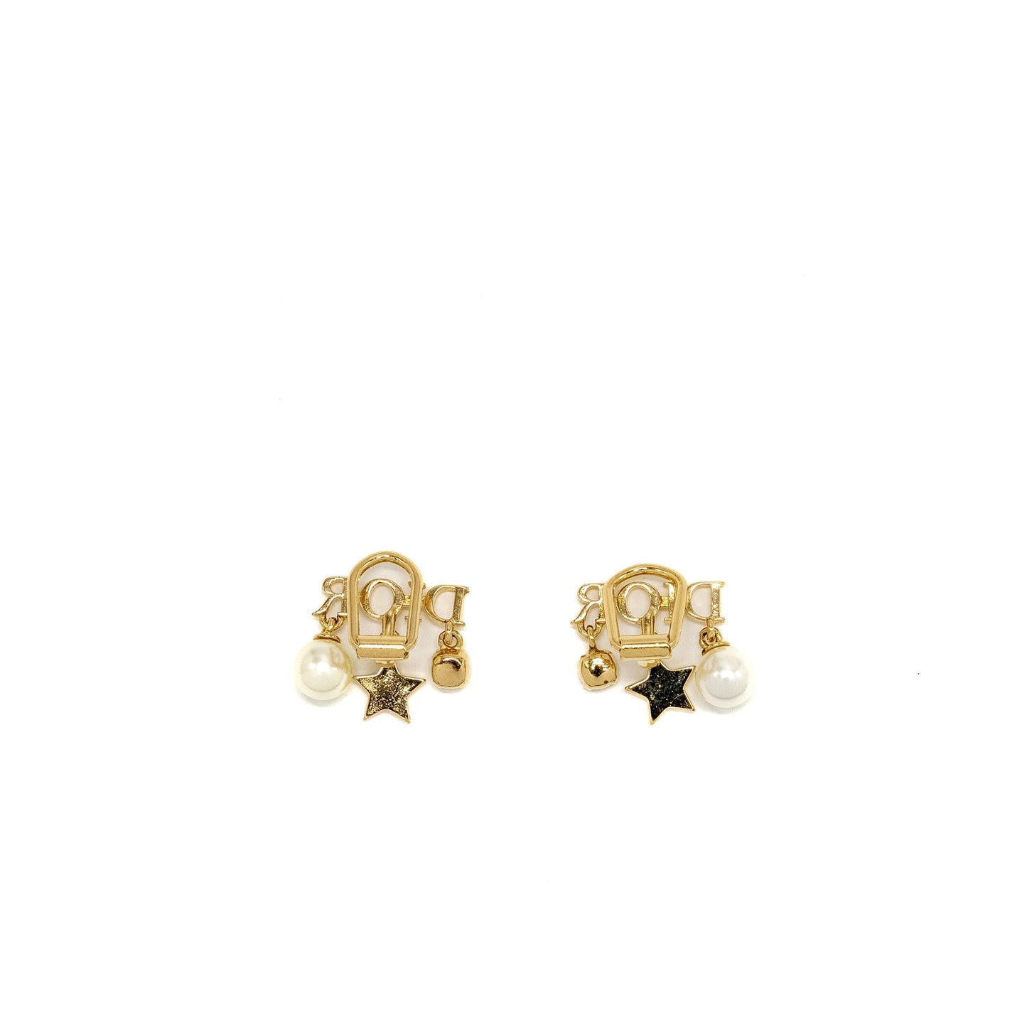 Dior Ear Clips Pearl Tone Handbag Gold Logo Travel Bag