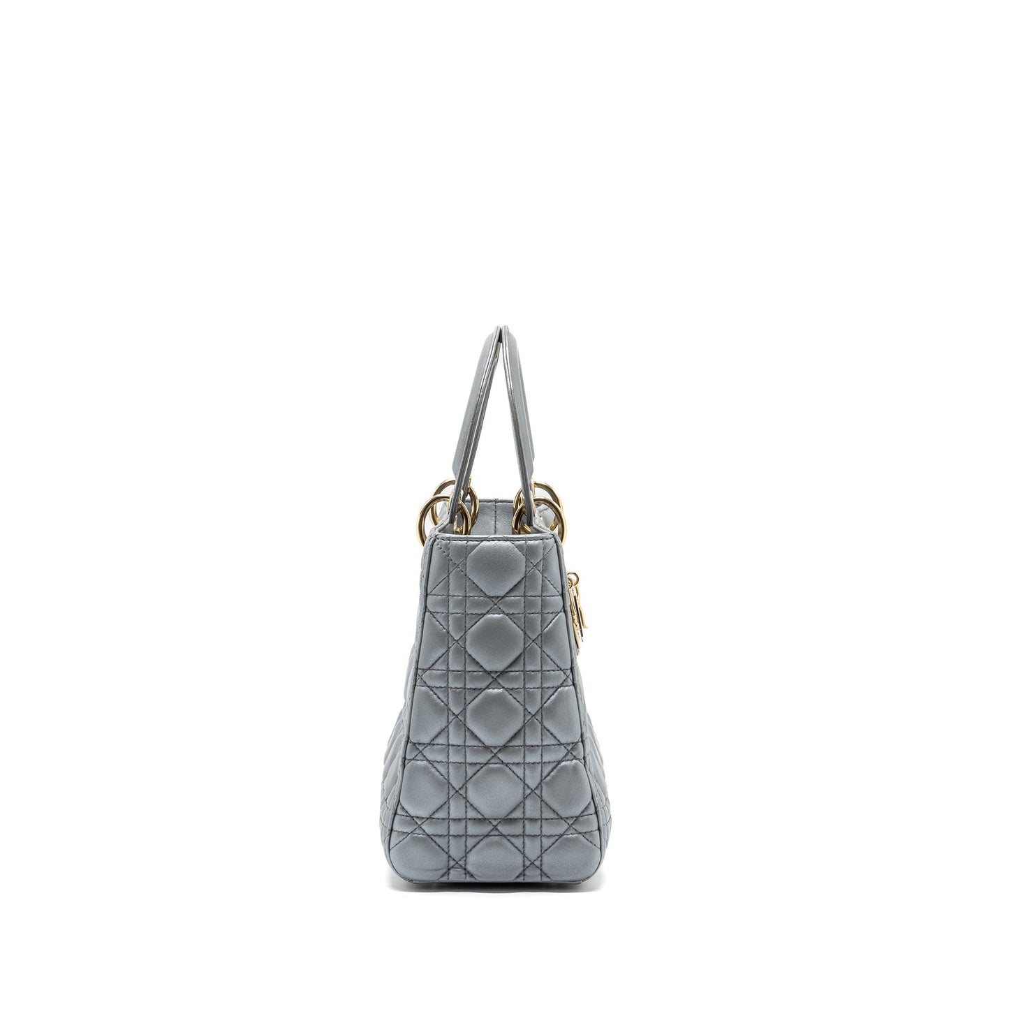 Dior Lady Lambskin Handbag Silver Medium Travel Bag