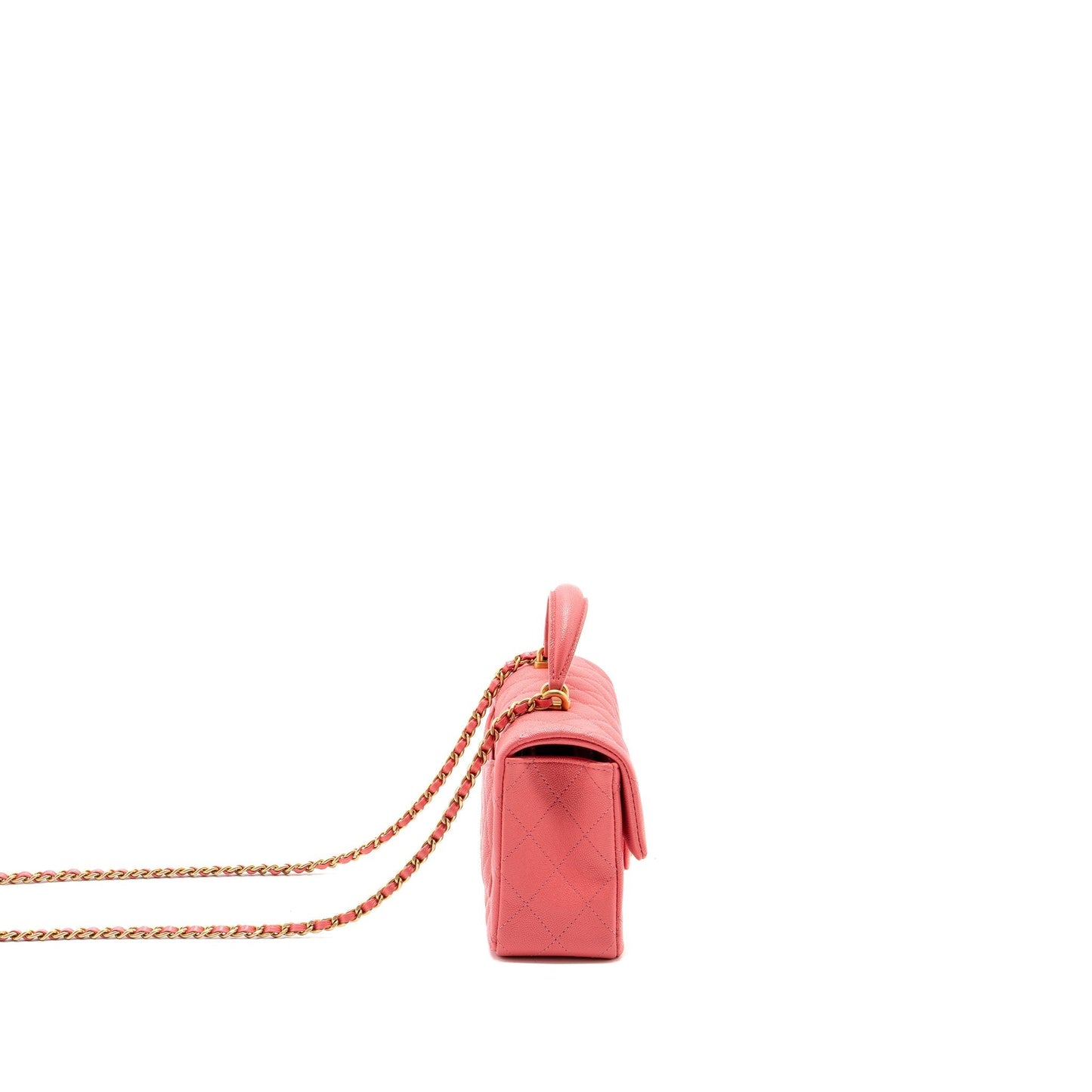 Chanel Top Handle Rectangular Flap Caviar GHW Pink Shoulder Bag