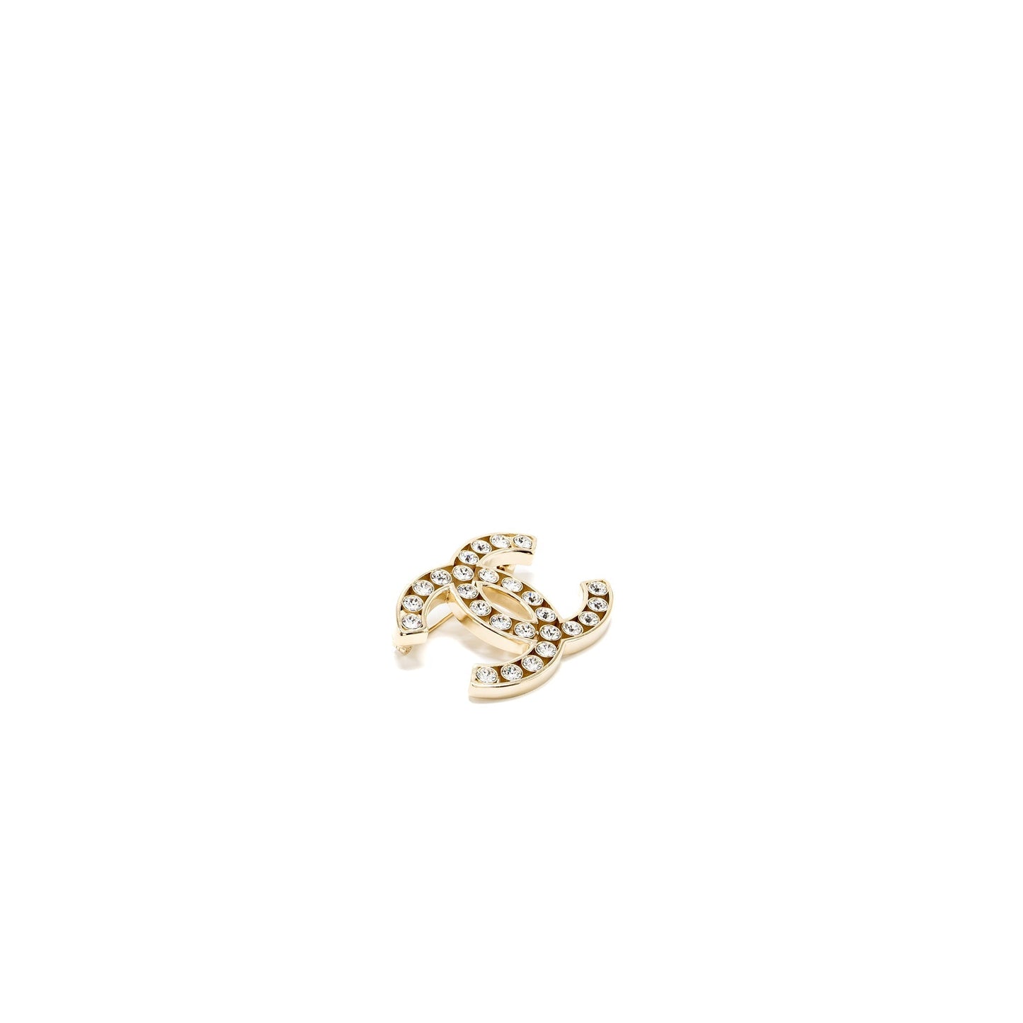 Chanel CC Logo Brooch Crystal Light Tone Gold Handbag Gold Tone