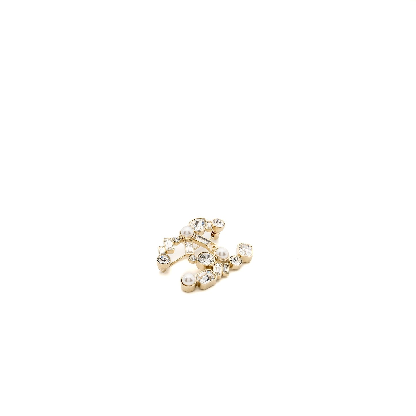 Chanel CC logo brooch Crystal pearl LGHW Handbag