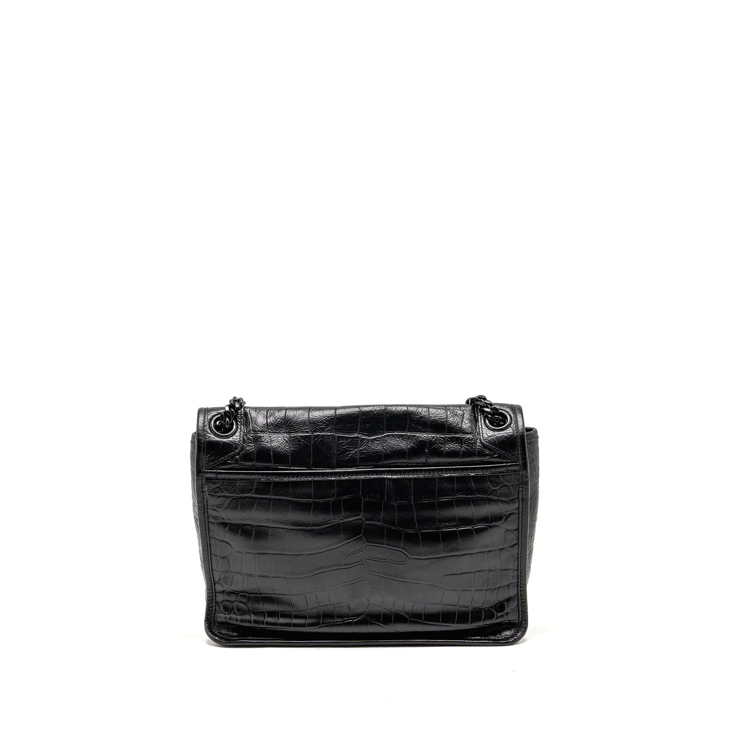 YSL Saint Laurent Niki Purse Crocodile Embossed Calfskin Hardware Travel Black Medium Travel Bag