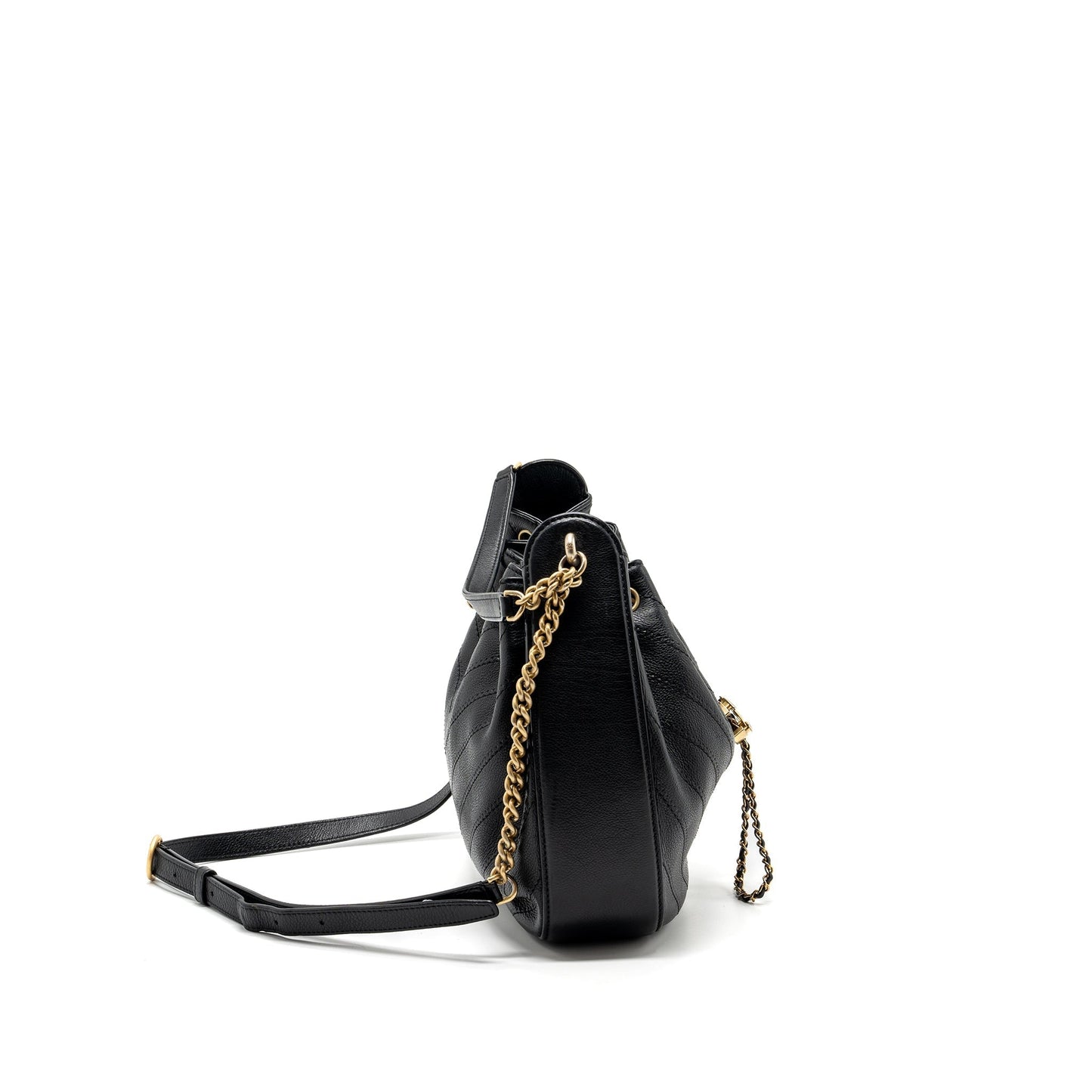 Chanel chevron bucket grained calfskin GHW Black Bucket Bag Ghw 1
