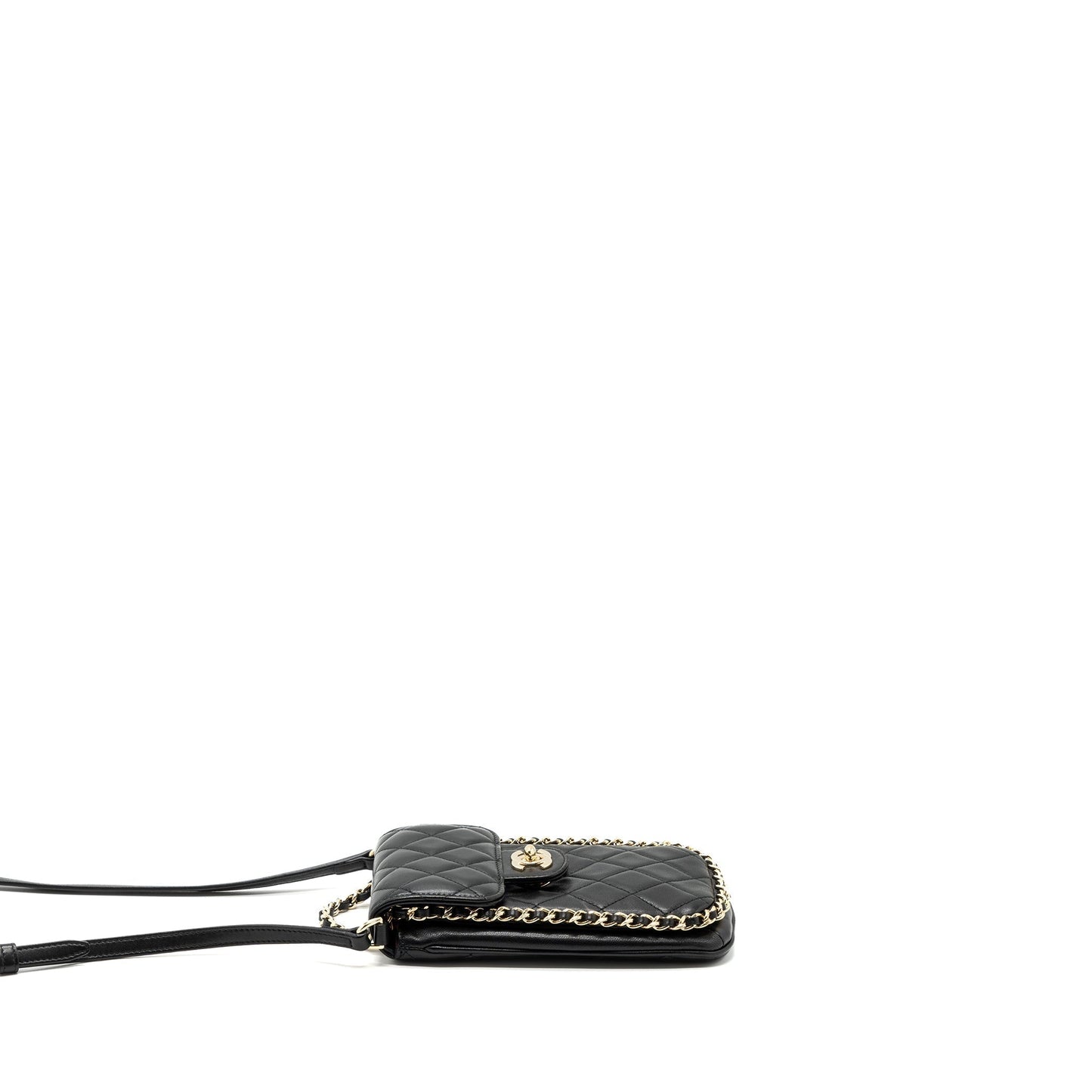 Chanel Phone Holder Lambskin LGHW Black Handbag