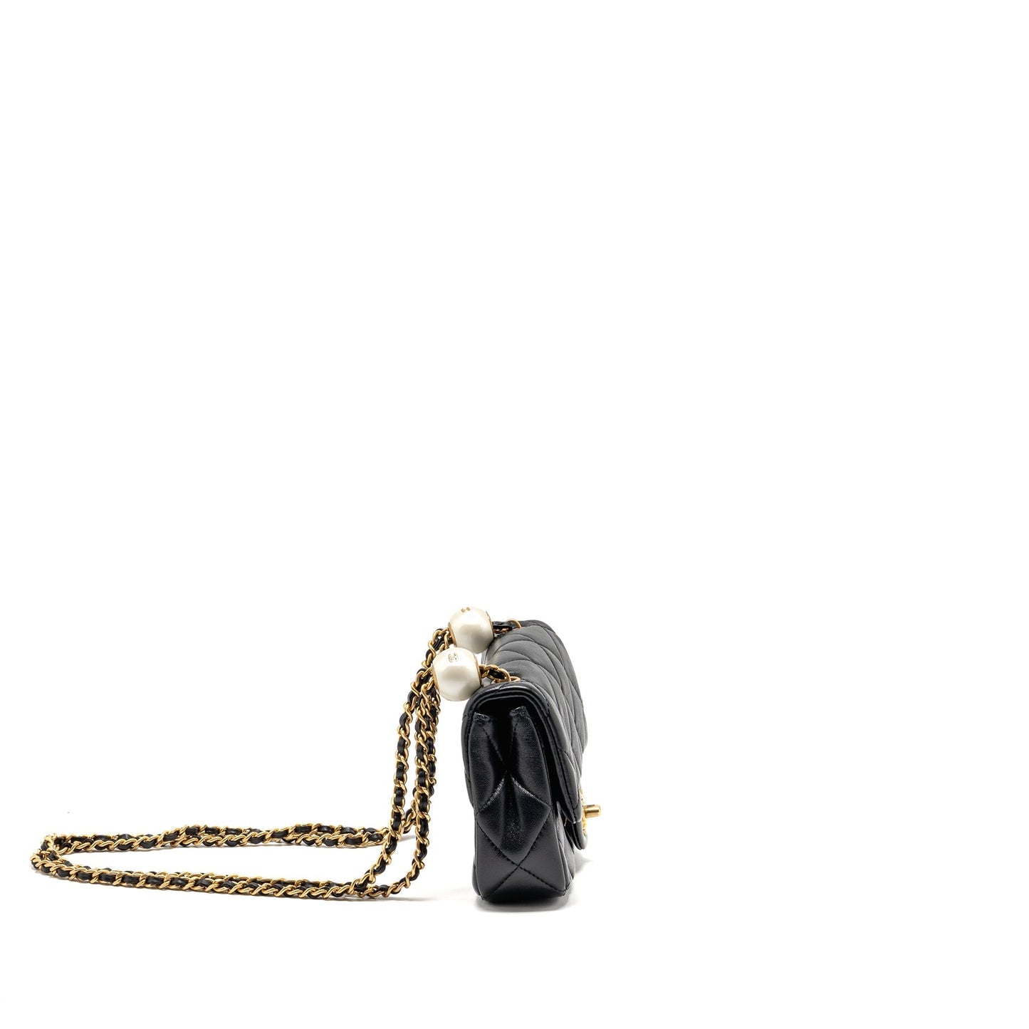 Chanel 24s Pearl Adjustable Flap Lambskin GHW Black Shoulder Bag