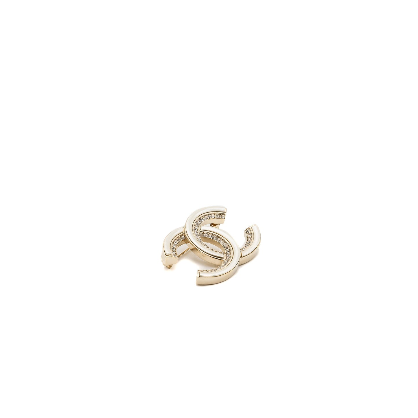 Chanel CC logo brooch crystal tone Silver Ivory Handbag