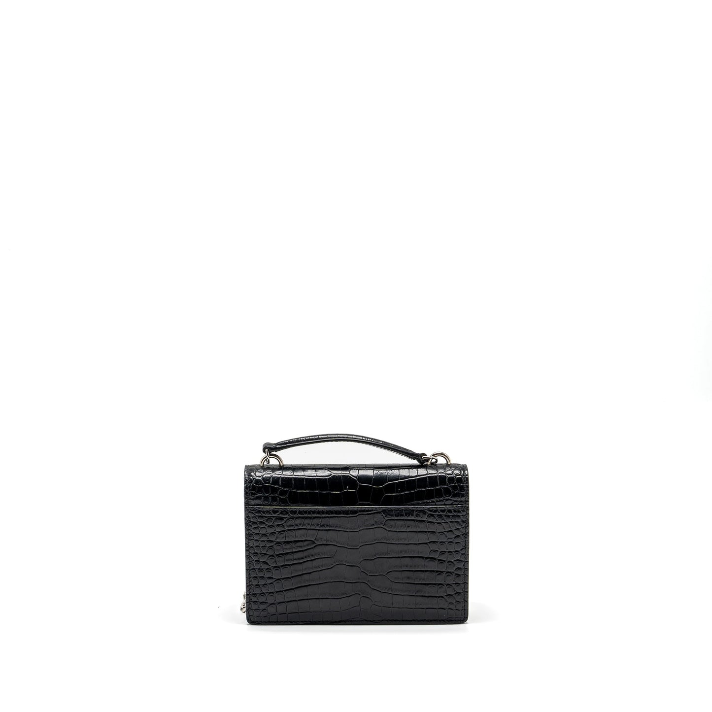YSL Saint Laurent Sunset Purse Crocodile Embossed Calfskin Travel Bag Black