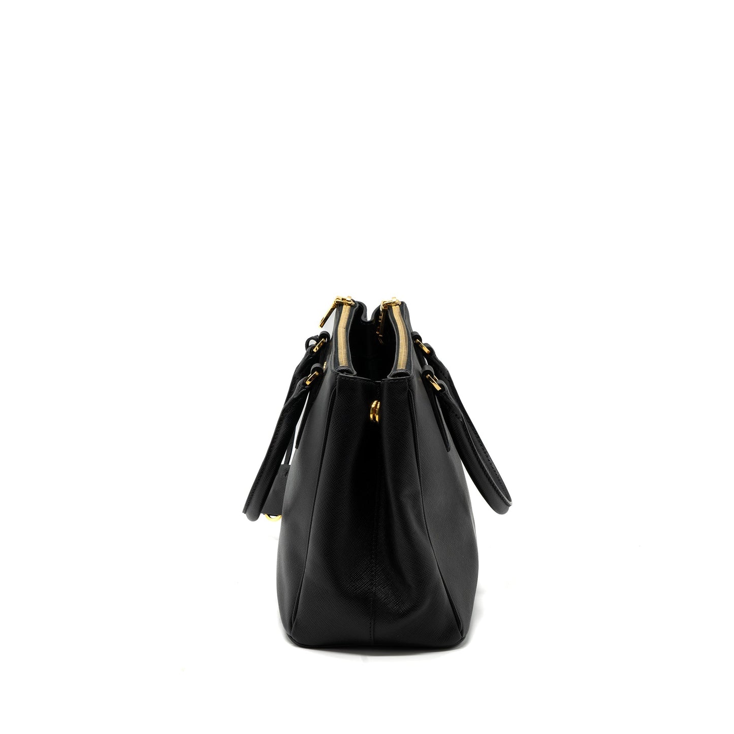 Prada Double Zip Tote Purse Saffiano Calfskin Handbag Black Tote Bag
