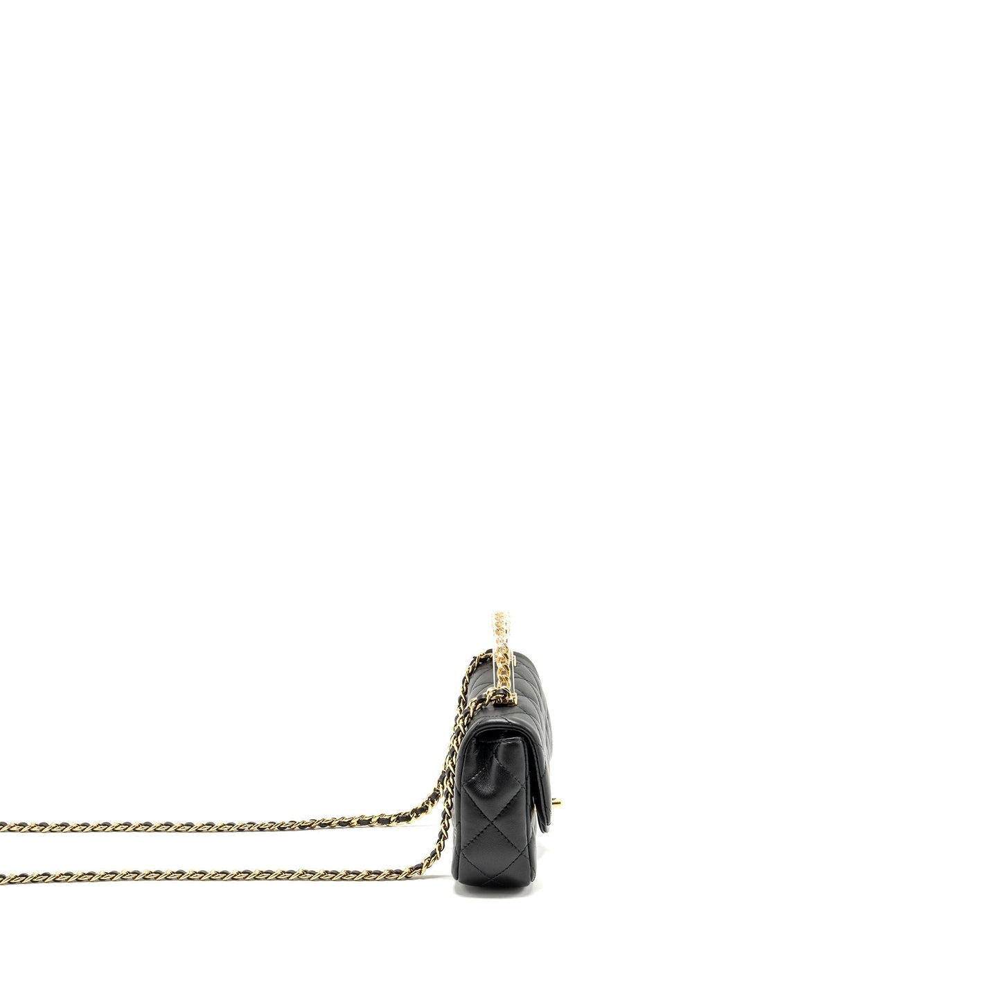 Chanel 24s Top Handle Flap Lambskin GHW Black Shoulder Bag