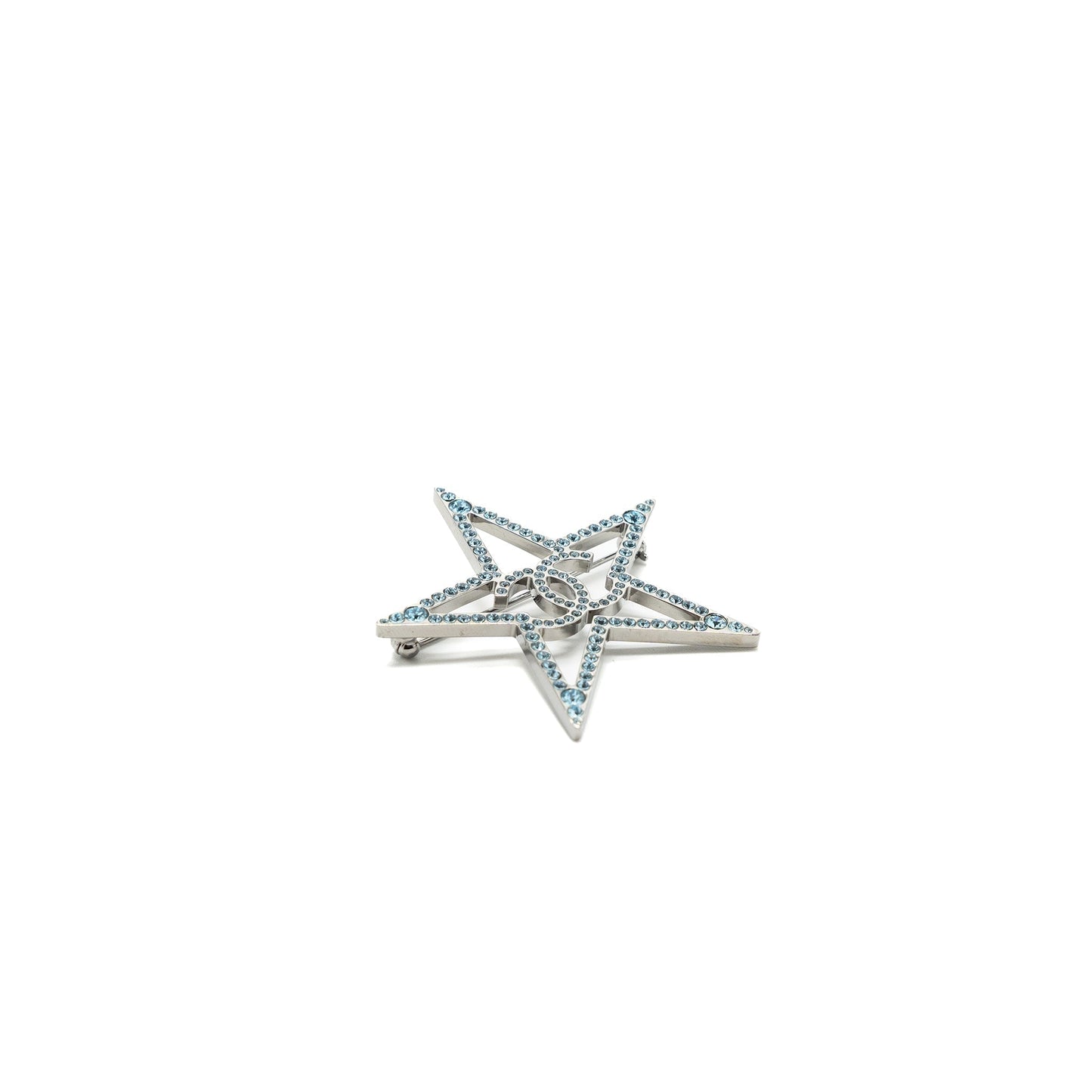 Chanel Star CC Logo Brooch Crystal Light Blue Handbag