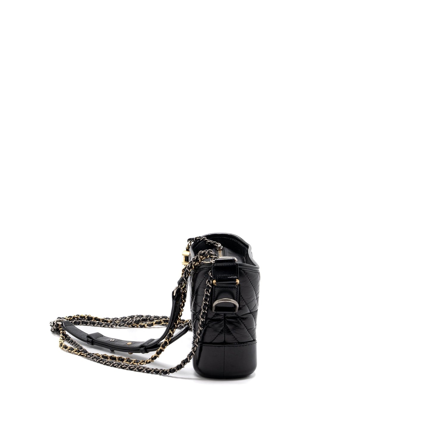 Chanel Gabrielle Hobo Chevron Aged Calfskin Hardware Multicolour Black Small Shoulder Bag