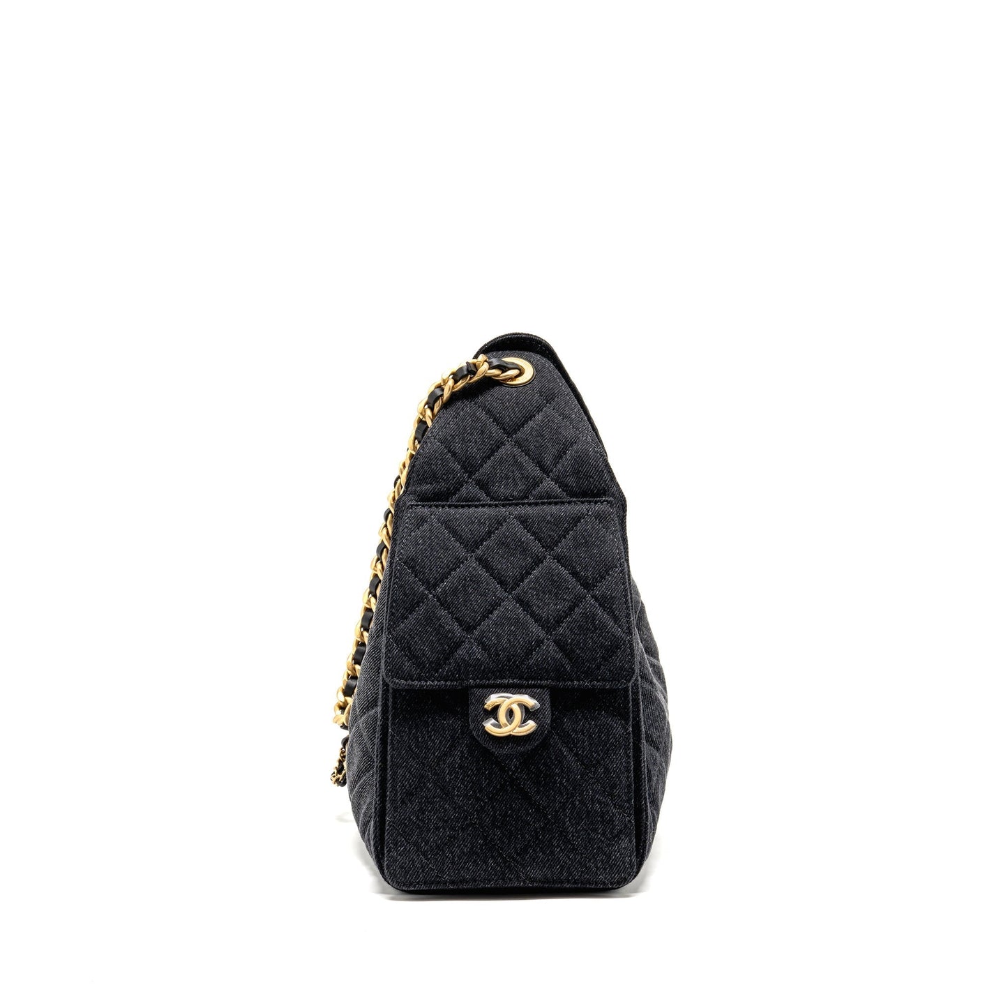 Chanel 25 washed denim GHW microchip Black Beige Small Handbag