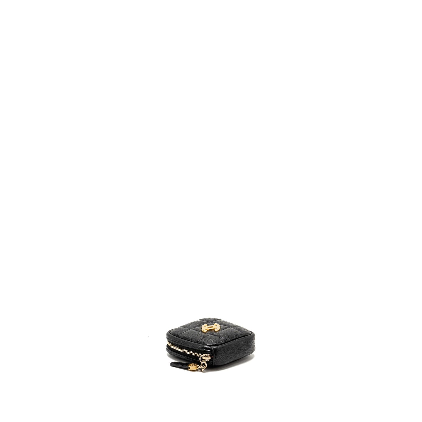 Chanel Quilted Diamond Zipper Coin Purse Caviar Black Wallet Case