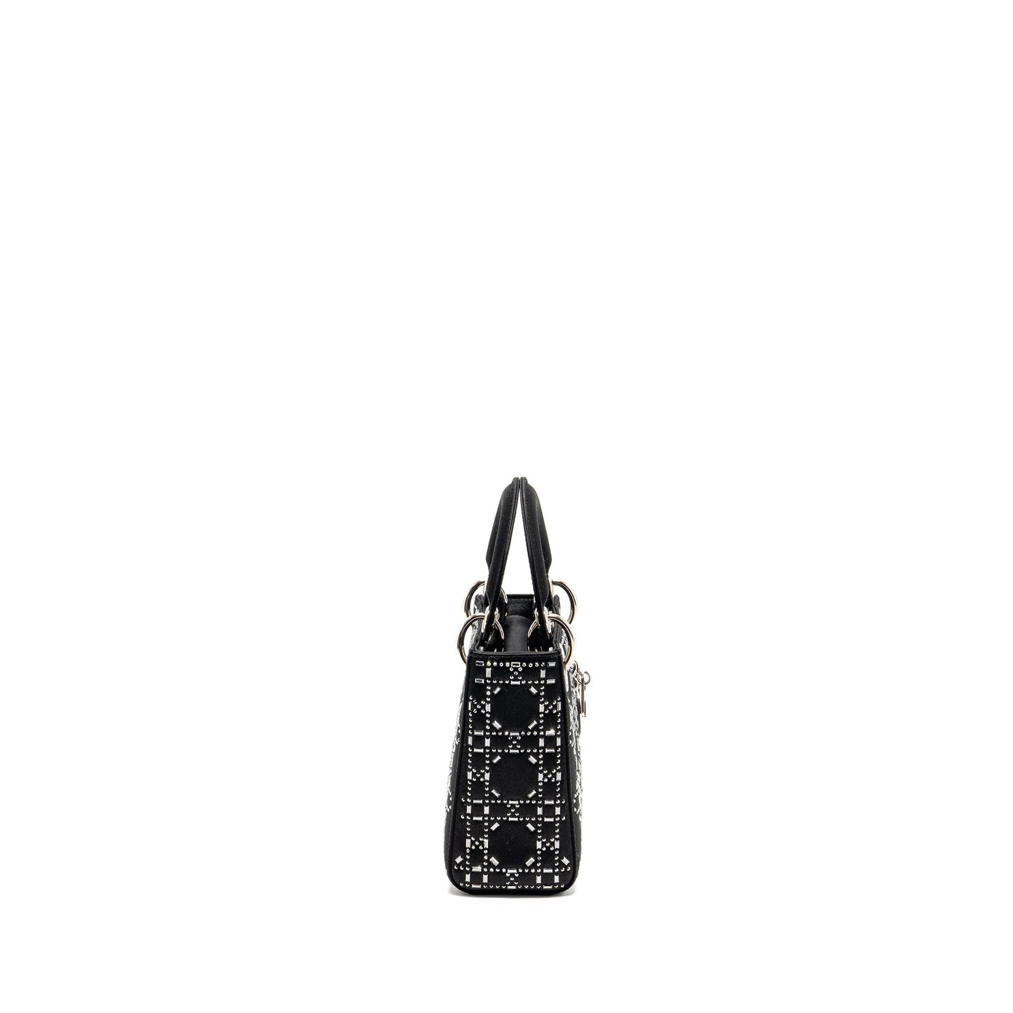 Dior Lady Crystal Handbag Satin Black Travel Bag