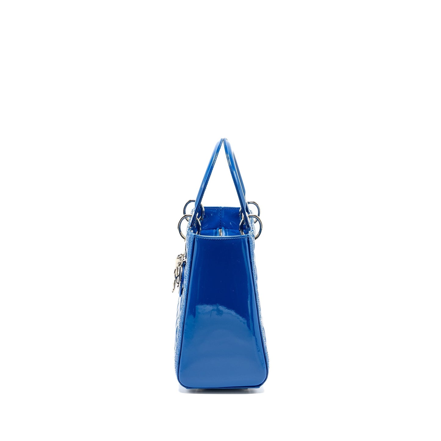 Dior Lady Patent Handbag Blue Medium Travel Bag