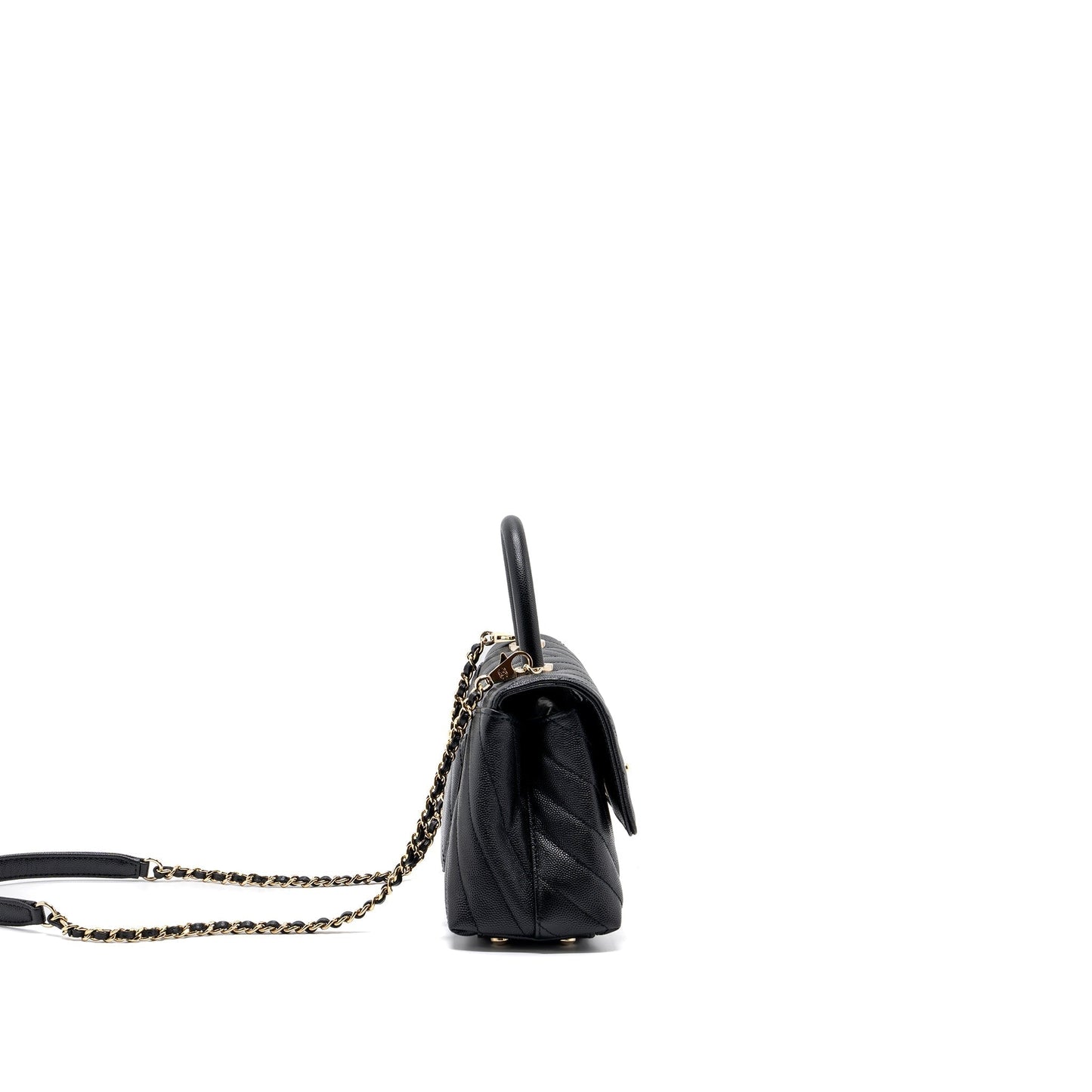 Chanel Coco Handle Chevron Caviar LGHW Black Small Handbag