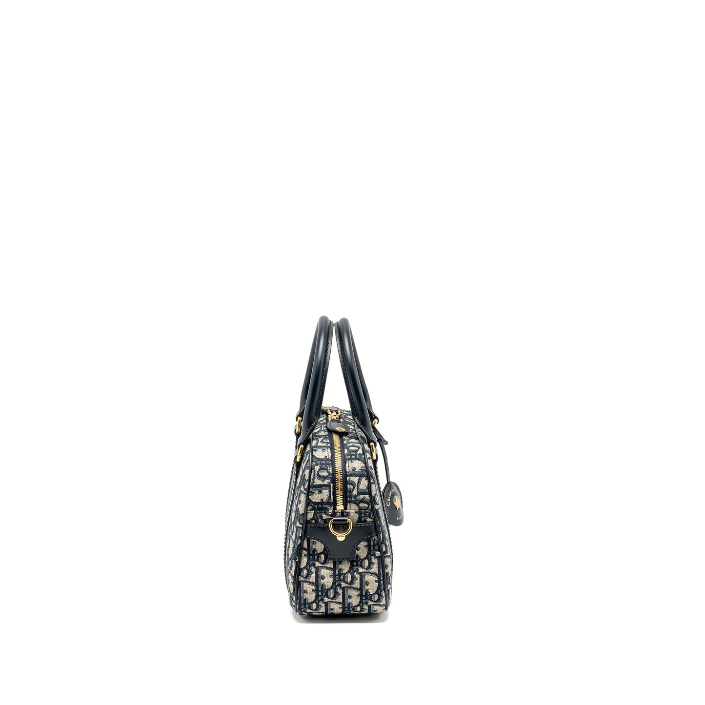 Dior Bowling Purse Oblique Handbag Canvas Blue Travel Bag